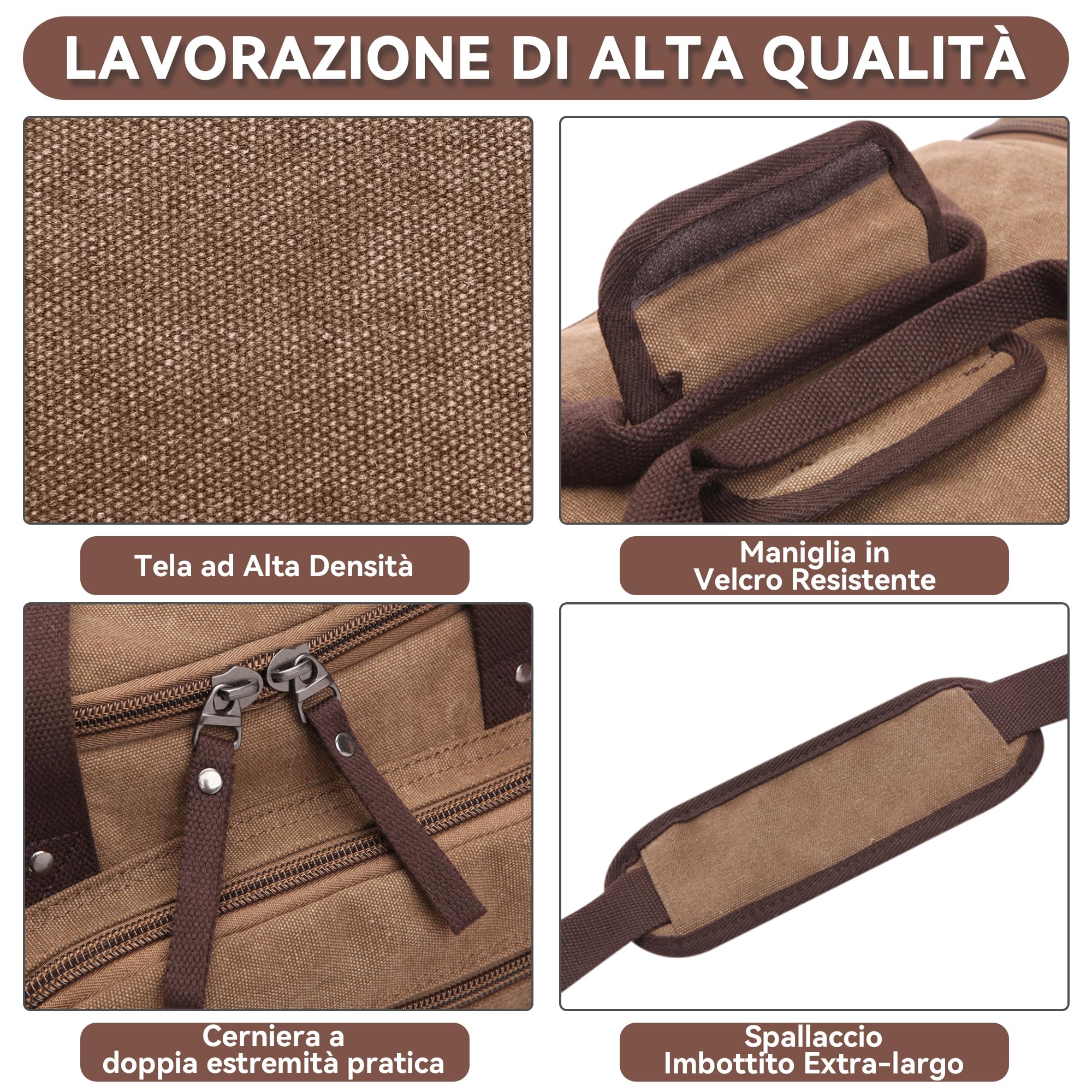 Moda Espandibili Borsone da Viaggio Uomo 40L Grande Borsone Palestra con Tracolla Molteplici Tasche pour Vacanza All'aperto Campeggio Uomo Tela Borsone da Sportiva Marrone