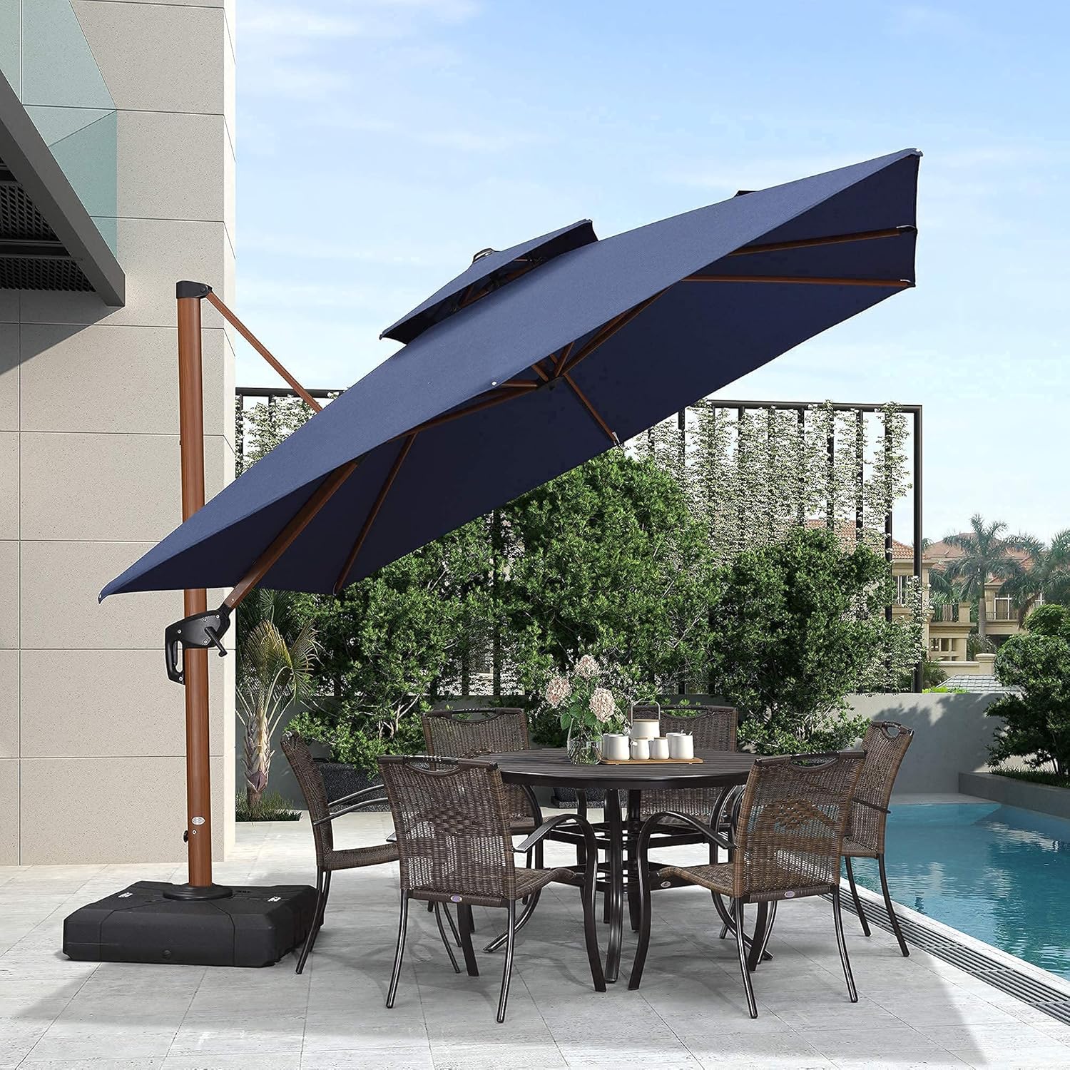 PURPLE LEAF 10 Feet Double Top Deluxe Sunbrella Wood