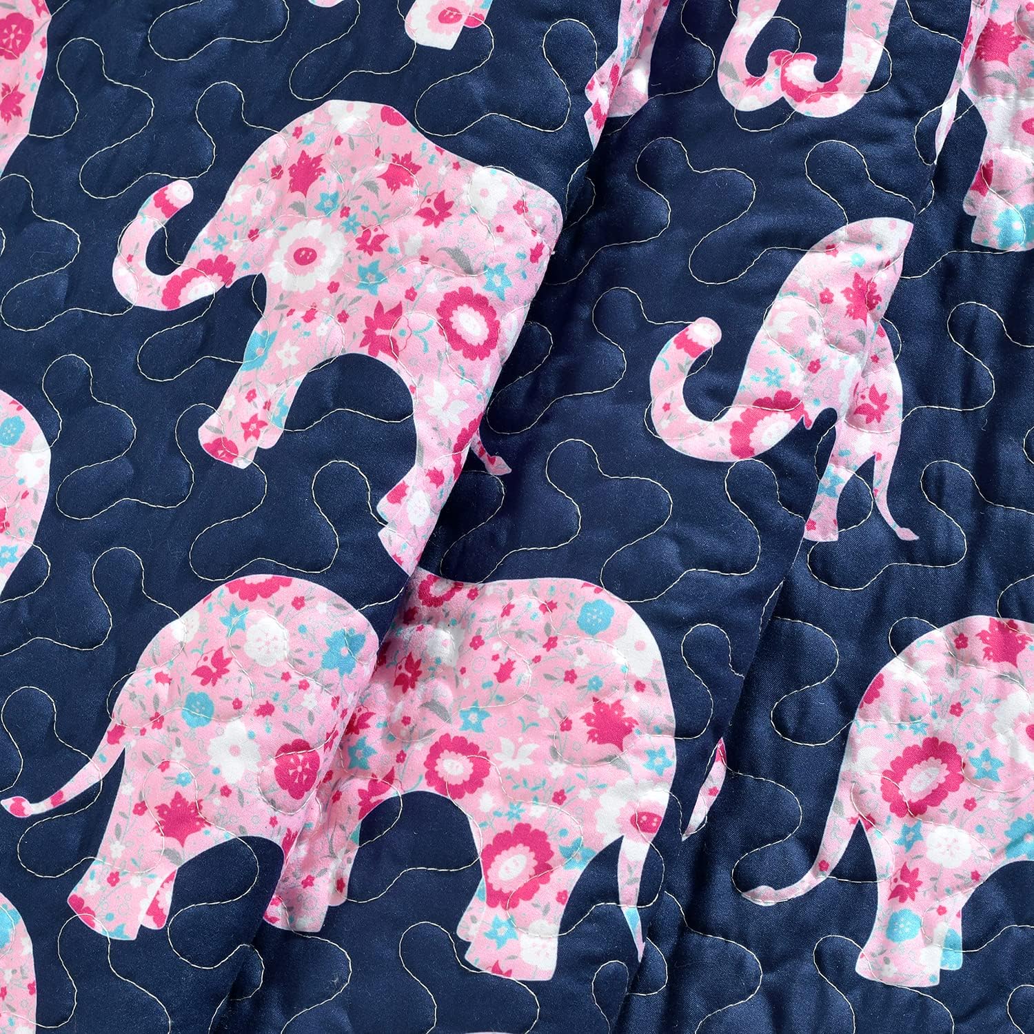 Lush Decor Elephant Parade Sherpa Throw Blanket 50" W x 60" L, Navy & Pink - Elephant Blanket for Kids - Plush Throw Blankets for Bed - Couch Blankets
