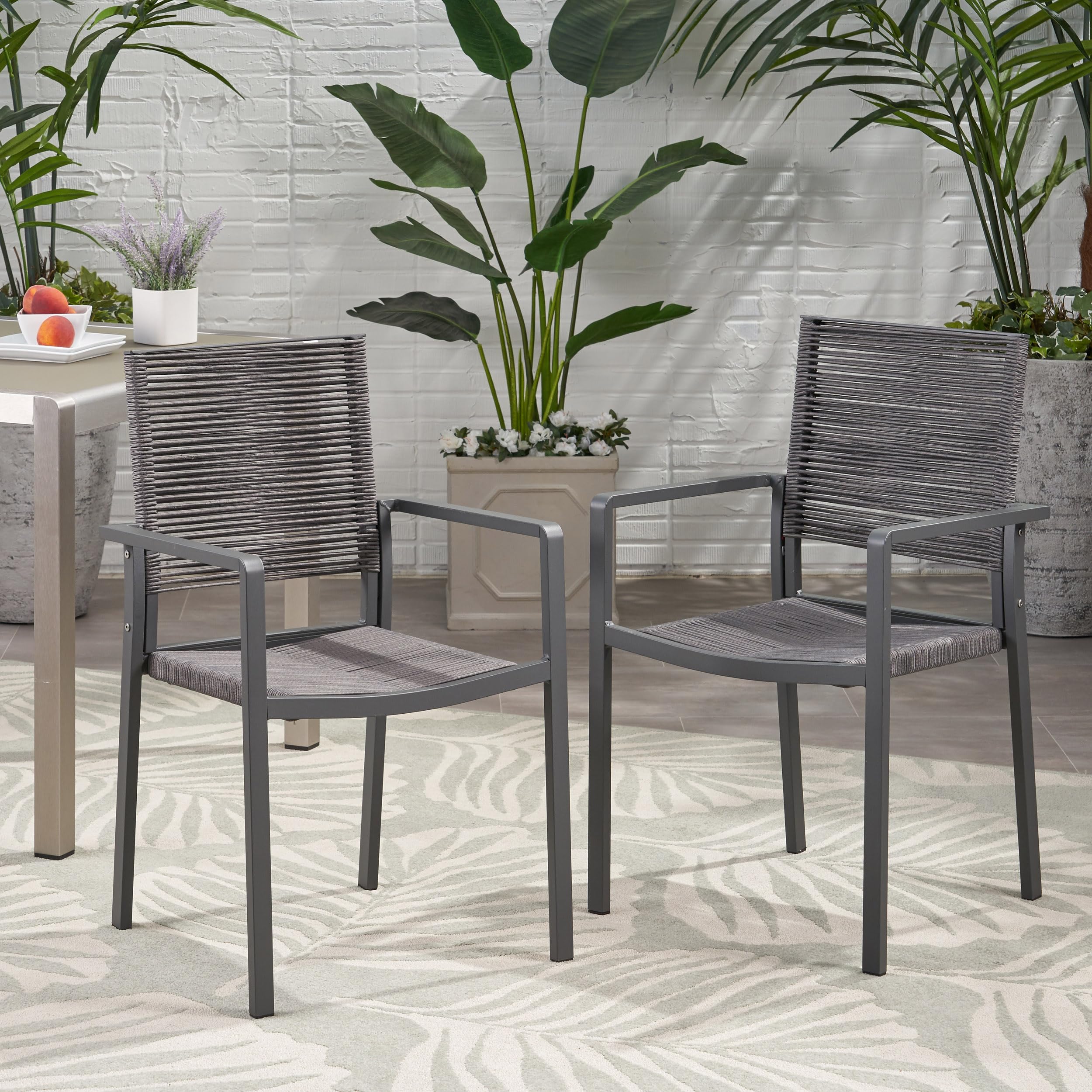 Amazon.com : Outdoor Modern Aluminum Dining Chair with Rope Seat