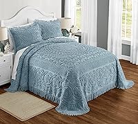 Vista 3 de Montgomery Ward Emily Colcha Floral de Chenilla, Edredón de Algodón Suave, Colcha de Tamaño Full en Salvia - Ropa de Cama de Hotel de Lujo, Colcha