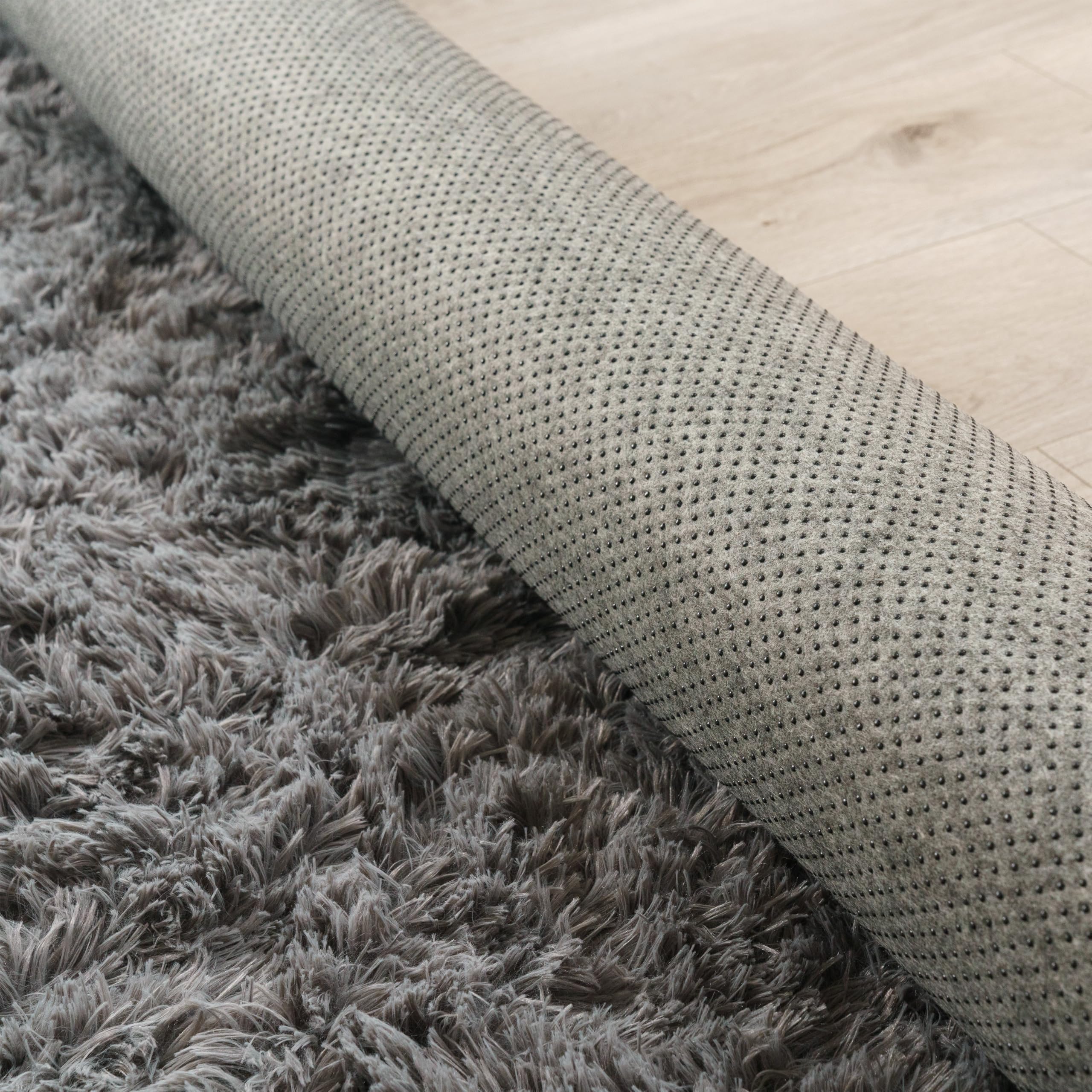 Paco Home Hochflor Teppich Wohnzimmer rutschfest Fellteppich Shaggy Flauschig Weich Modern Kunstfell Fell Imitat Einfarbig, Grösse:200x280 cm, Farbe:Grau