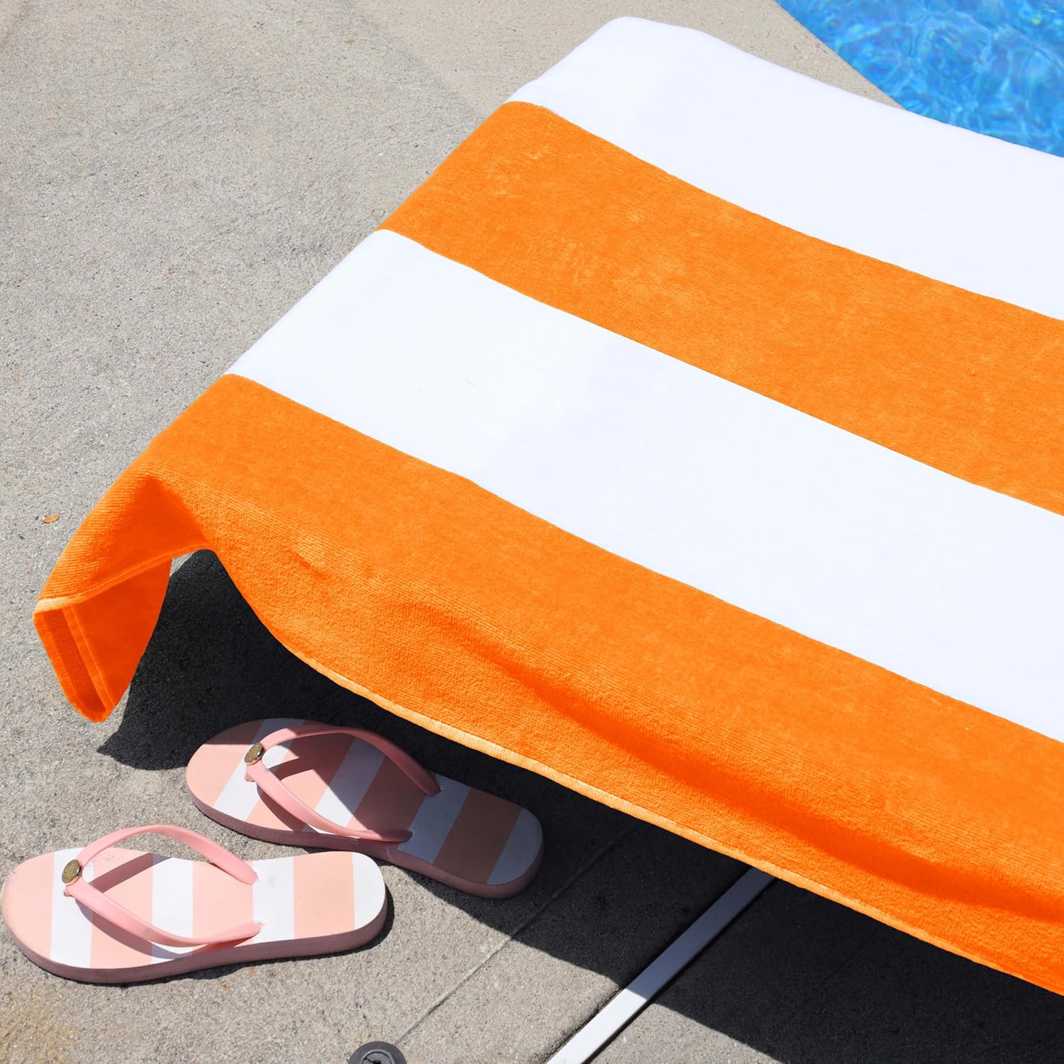 BLUENILEMILLS Striped Lounge Chair Cover, Cotton Chair Towel, Standard Size, Chaise Lounge Covers, Outdoor Furniture Protector, Patio, Pool, Beach Essentials, Set of 2, 32" x 102", Orange