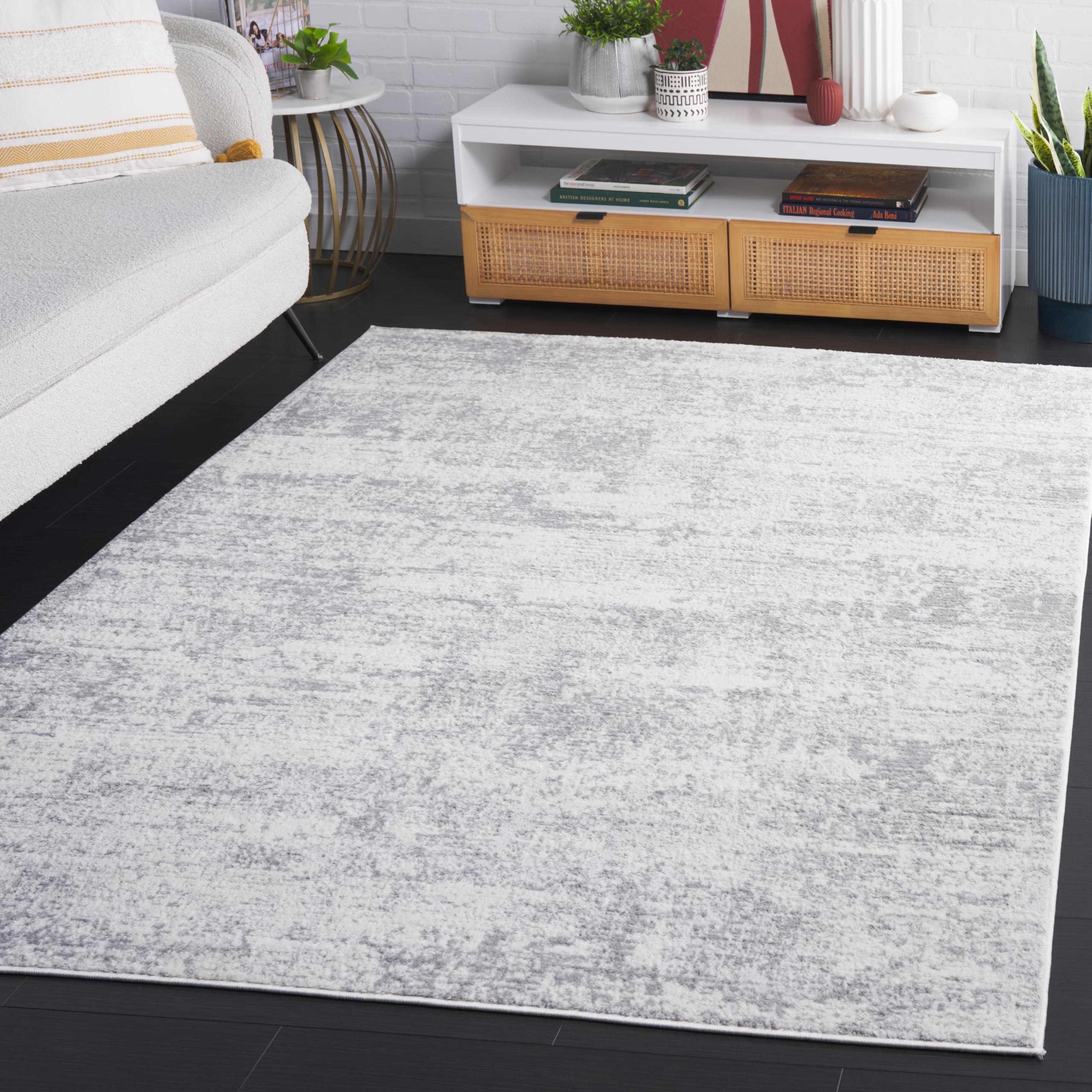 SAFAVIEH Amelia Collection Area Rug - 9' x 12', Ivory & Light Grey, Modern Abstract Design, Non-Shedding & Easy Care, Ideal for The Living Room,