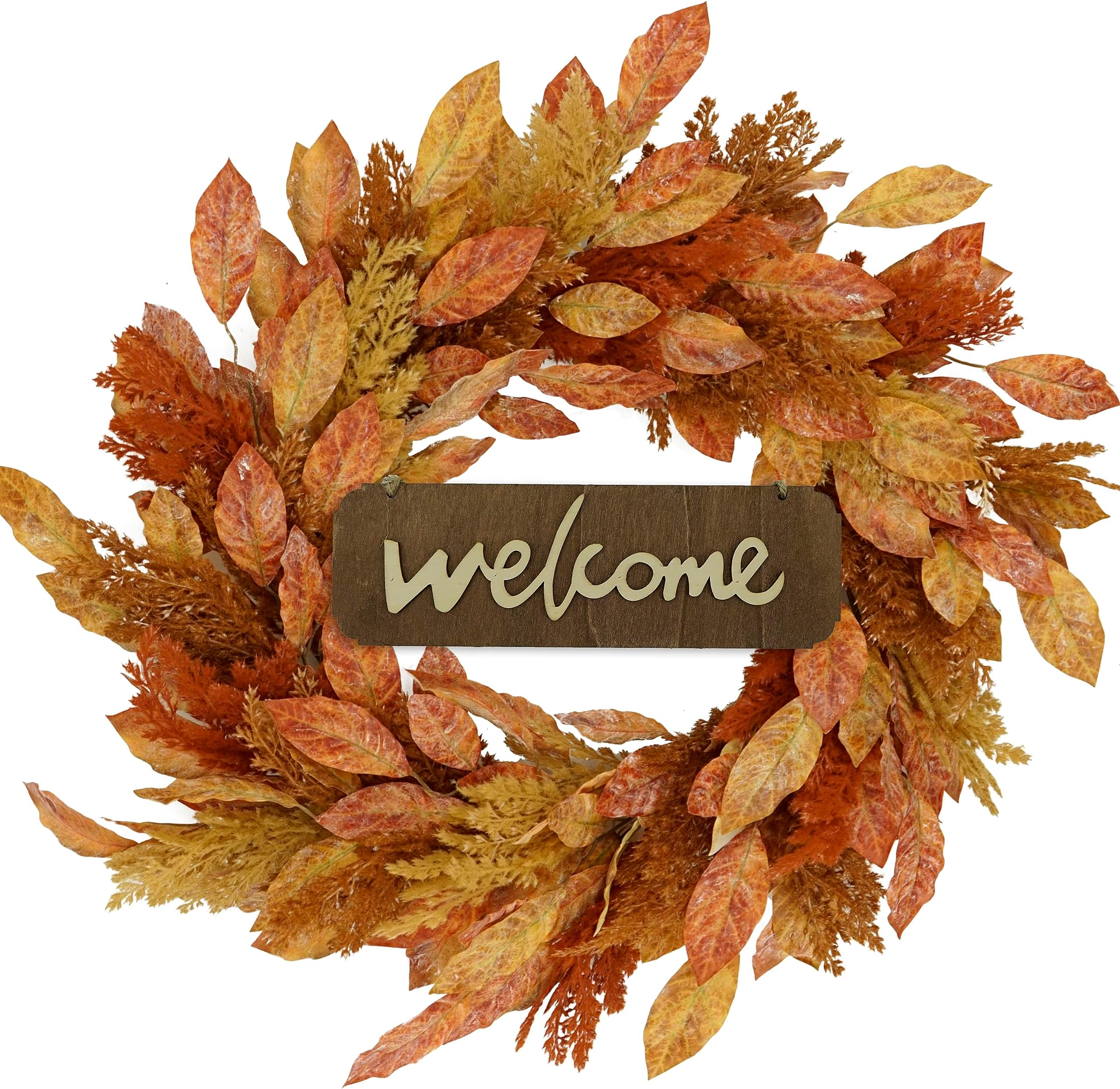 20 inch Artificial Fall Wreaths for Front Door Autumn Magnolia Wreath with Multicolor Magnolia Leaves,Tassels for Indoor Outdoor Farmhouse Home Wall Window Festival Wedding Decor