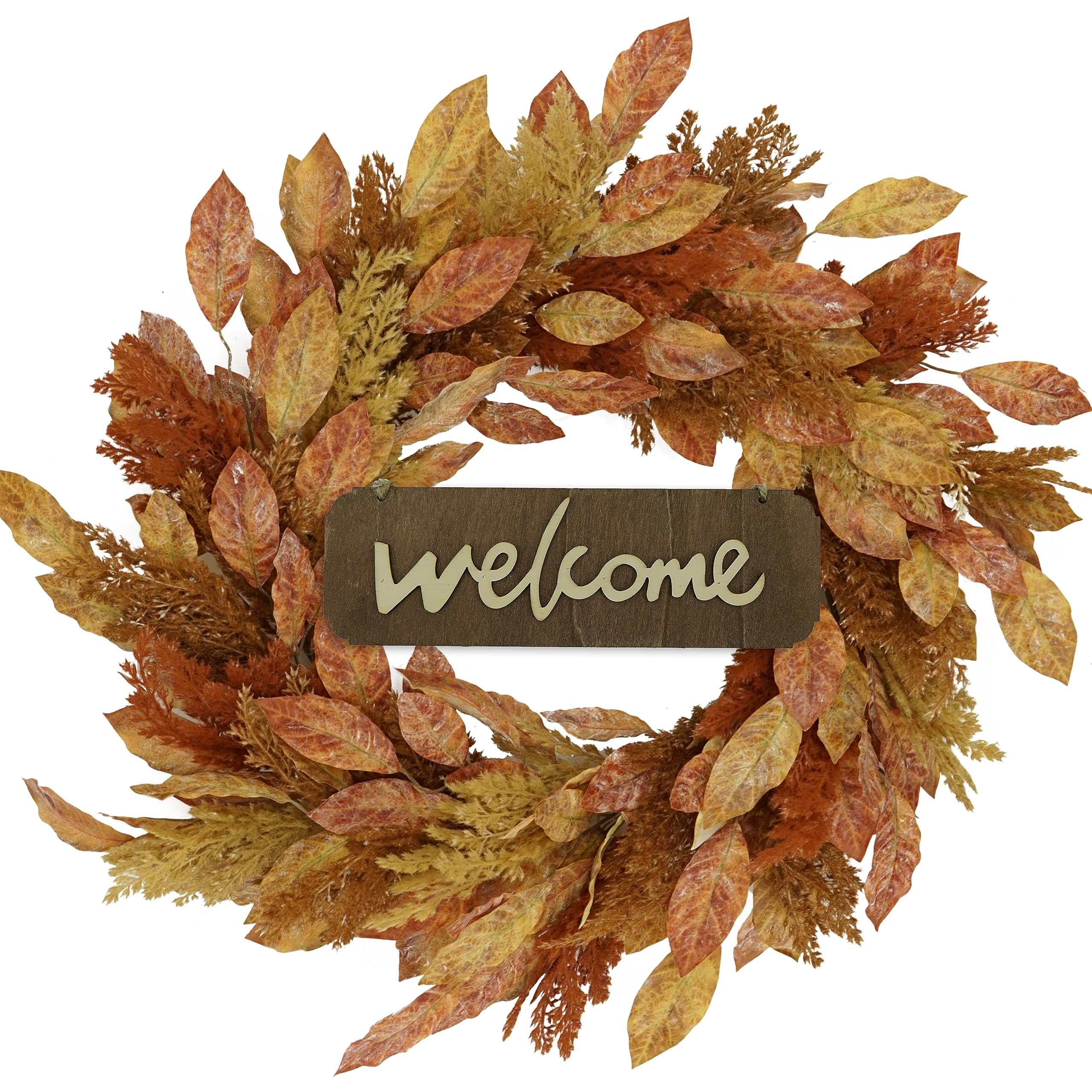 20 inch Artificial Fall Wreaths for Front Door Autumn Magnolia Wreath with Multicolor Magnolia Leaves,Tassels for Indoor Outdoor Farmhouse Home Wall Window Festival Wedding Decor