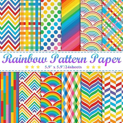 Konsait 24 Sheets Double Sided Scrapbook Paper 6x6 Rainbow Paper