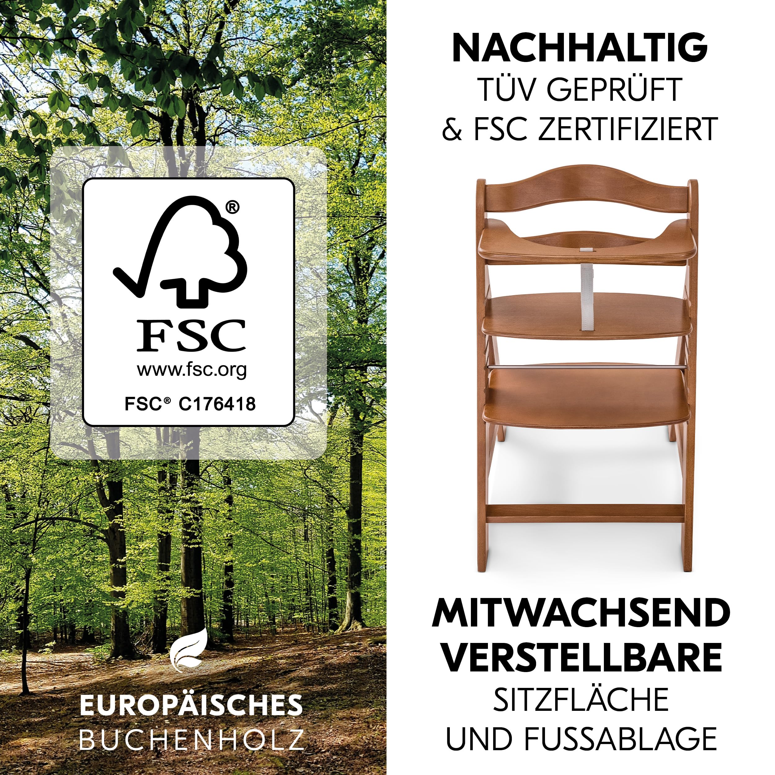 hauck Alpha+ Hochstuhl Newborn Set mit Premium Bouncer - Walnuss