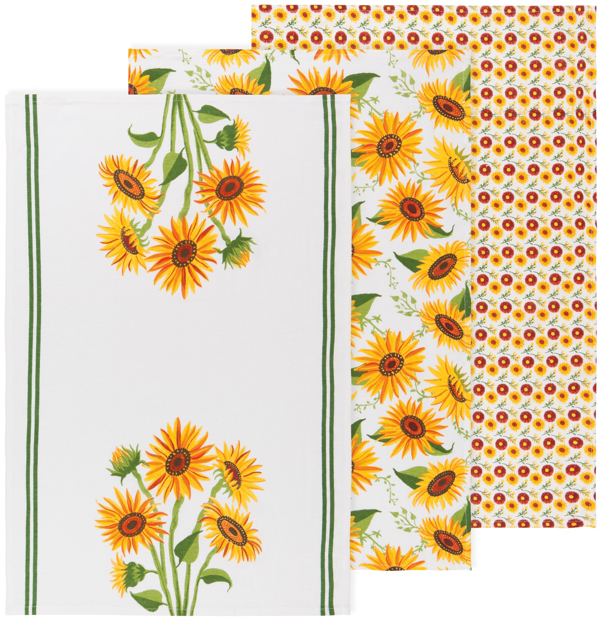 Now Designs by Danica Kitchen Floursack Towels - Sunflower Splendor 3 Count, 100% Cotton