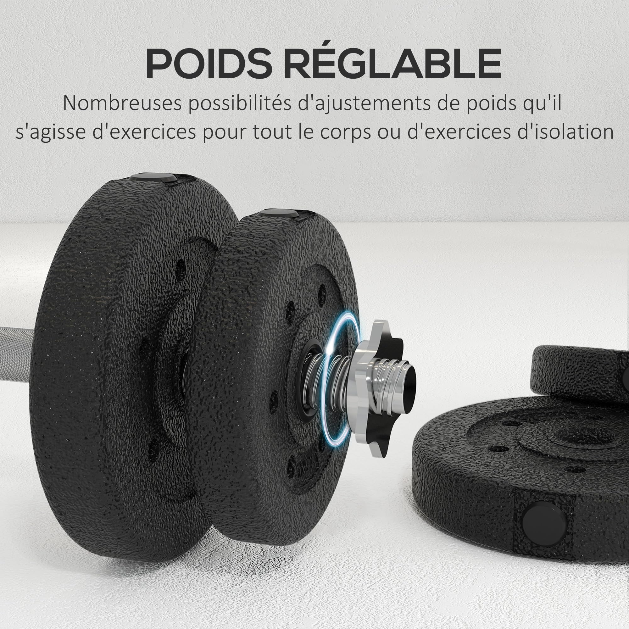 HOMCOM Ensemble d'haltères Courtes Total 25 kg, Poids Réglable Noir | Dumbbell Paires, 12 Plaques, Barres Incluses, Entraînement Musculaire & Haltérophilie, Acier Polyuréthane