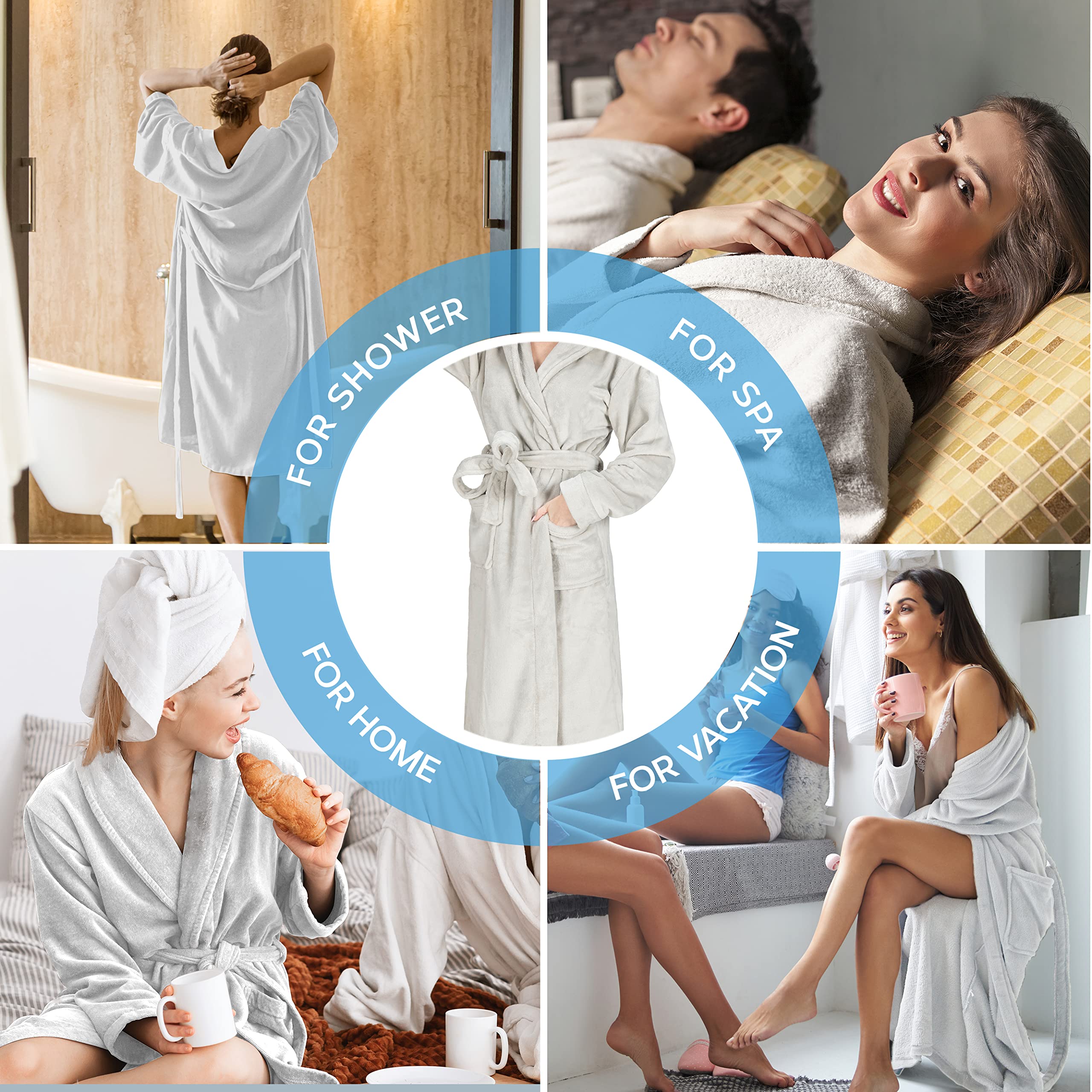 MONHOUSE Womens Dressing Gown - Premium Super Soft & Cosy Long Bathrobe - Ladies Thick Flannel Luxury Housecoat - Warm Fluffy Shearling Spa Robe for Her - Sherpa Bathrobe - Silver - UK 12-14