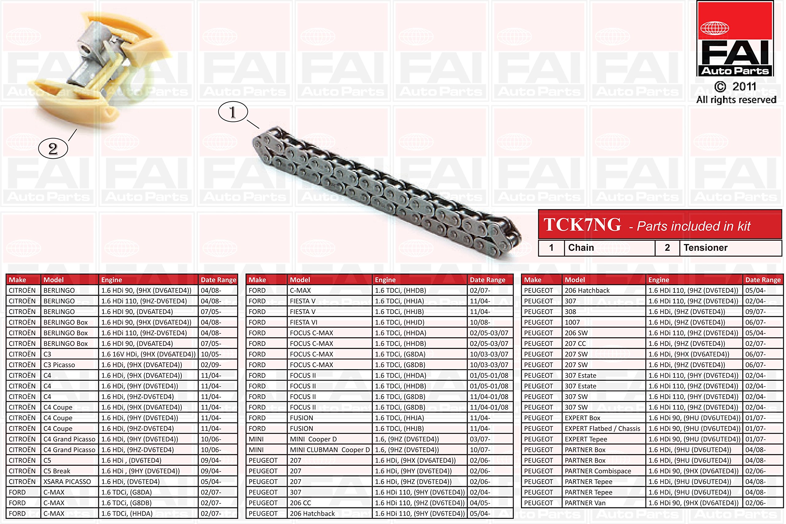 CITROËN BERLINGO 16V DIESEL 9HP (DV6DTED) ENGINE 1.4 1.6 HDI TIMING CHAIN KIT