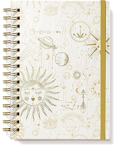 Designer Greetings, Designer Papers - Diario de tapa flexible con banda elástica, sol y planetas, 320 páginas (6 x 8.25 pulgadas), suministros de
