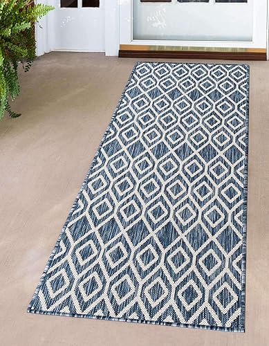 Jill Zarin Outdoor Collection - Alfombra de área - Turcas y Caicos (2 x 8 pies, color azul y marfil)