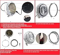 Vista 5 de FATECIM Faro delantero redondo de 7" para motocicleta con carcasa de cubo y visera, cubierta protectora de 7 pulgadas, carcasa de faro LED