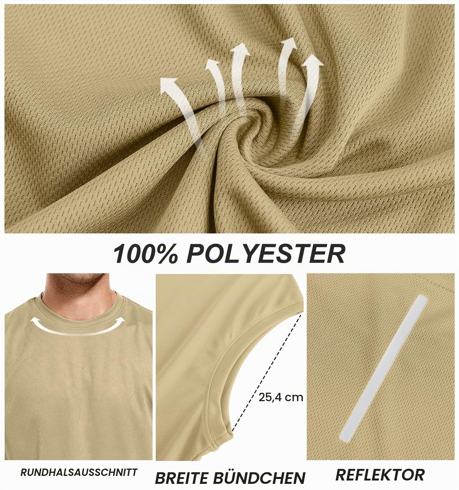Holure Herren 3 or 5 Pack Tank Top Quick Dry Ärmelloses Muskelshirt Reflektierende Streifen Funktionsshirt