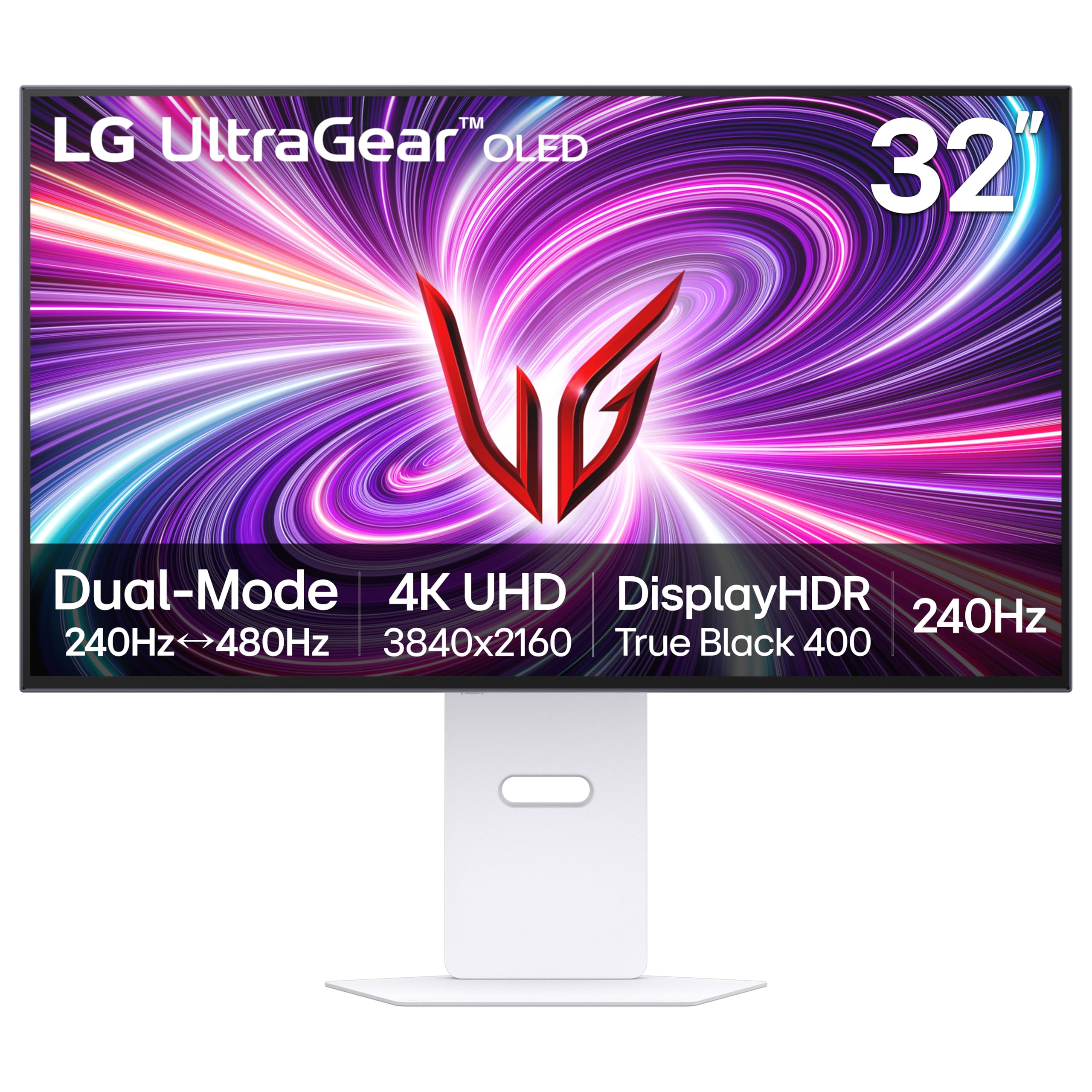 LG 32GS95UV 32-inch Ultragear OLED Gaming Monitor UHD 240Hz 0.03ms DisplayHDR True Black 400 AMD FreeSync Premium Pro NVIDIA G-Sync HDMI 2.1 DisplayPort Tilt/Height/Swivel Stand White