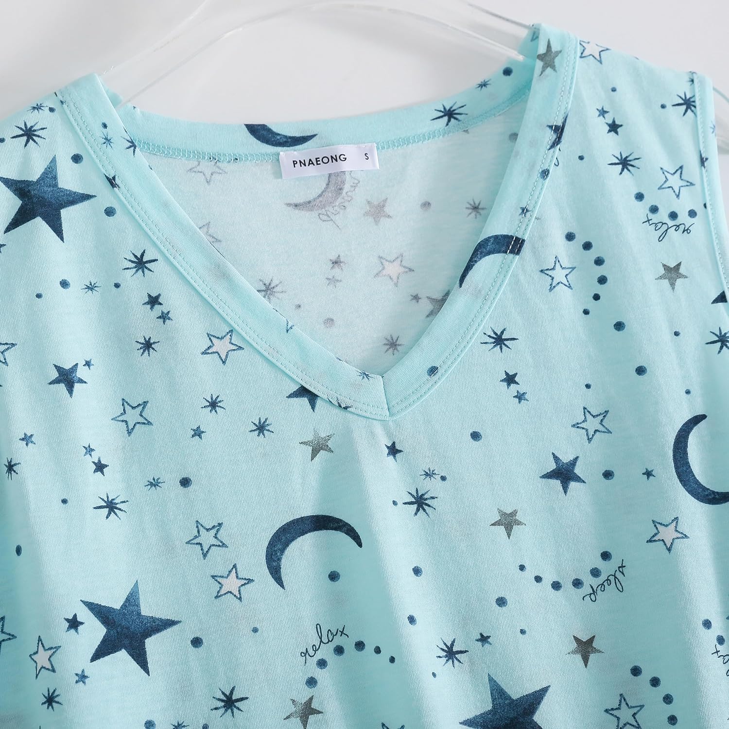 PNAEONG 3 Pack Womens Cotton Nightgown V Neck Nightshirts Sleeveless Sleepwear Casual Print Sleepdress - Image 8