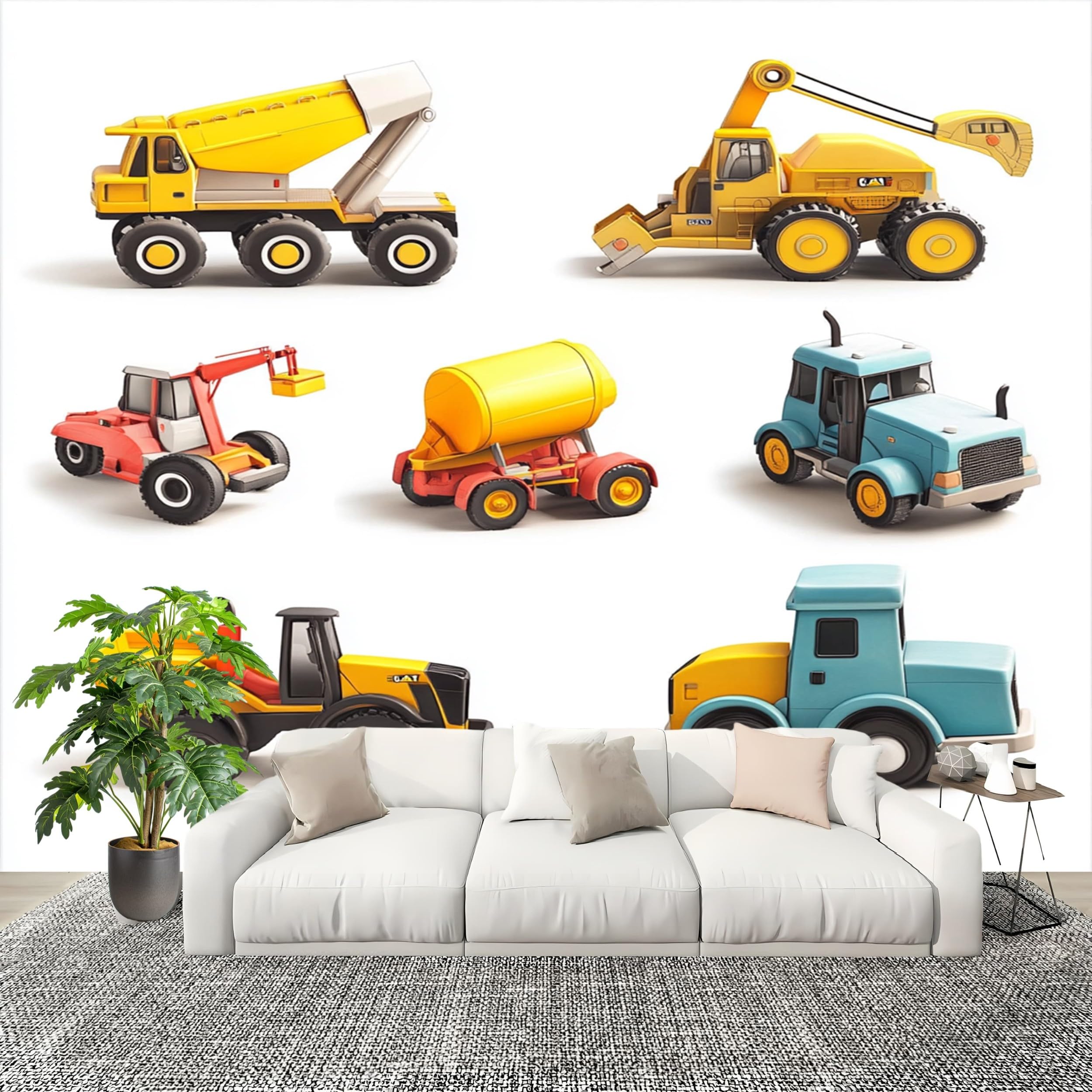 Fototapeta 400 x 280 cm kreskówka ciągnik wzór koparki tapeta ścienna efekt 3D włóknina biała fototapeta do sypialni salonu tło telewizora i sofa