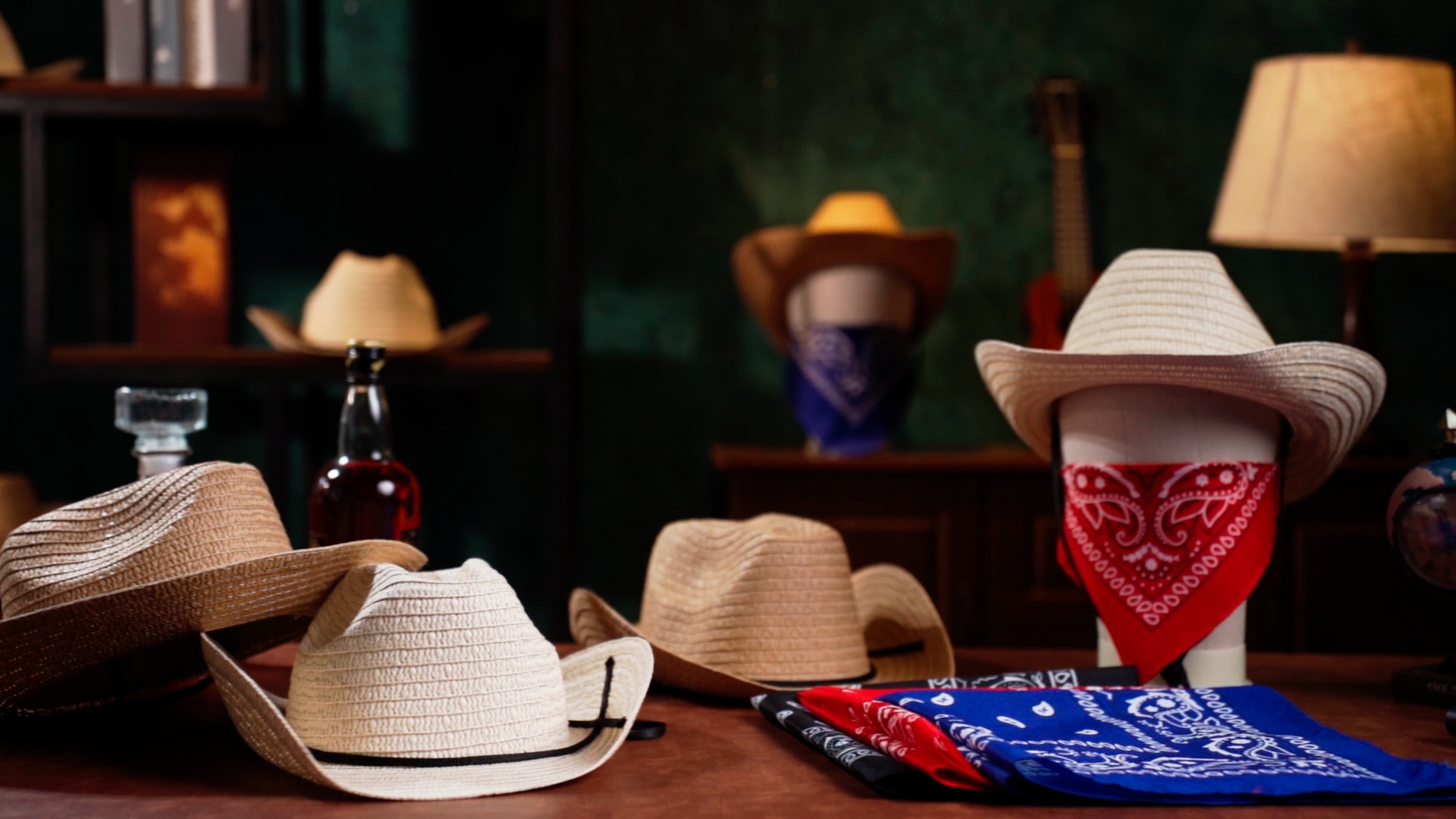 8198 6 Set Straw Cowboy Hats And Bandanas For Women Western Cowgirl Beach Unittype 48 Set Straw Cowboy Hats with Paisley Bandanas Set  main image 2