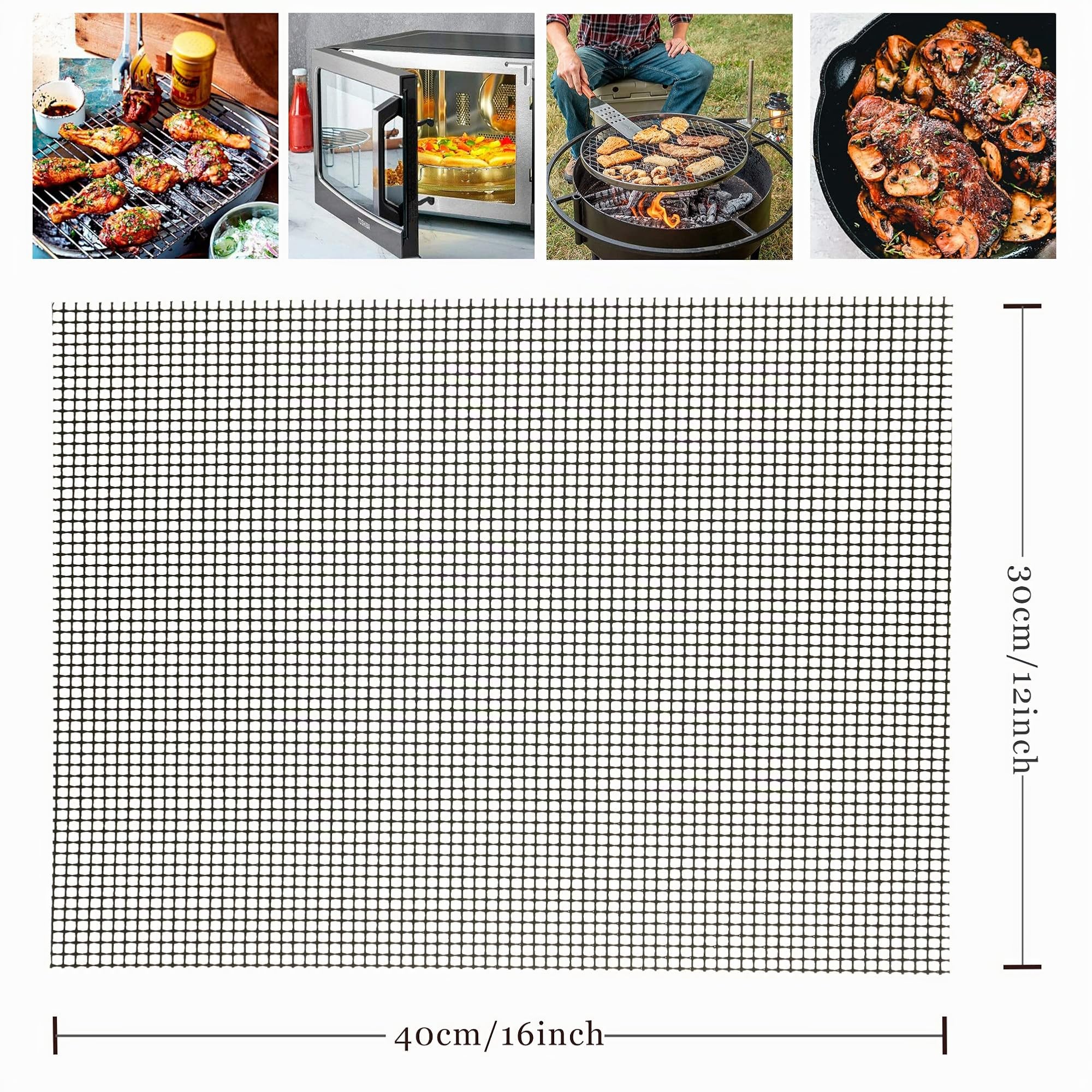 OSVINO Lot de 5 Tapis de Cuisson Barbecue Tapis de Plancha Barbecue Rectangulaire Antidéparant Réutilisable Découpable Tapis de Four pour BBQ,Beige,40x30cm