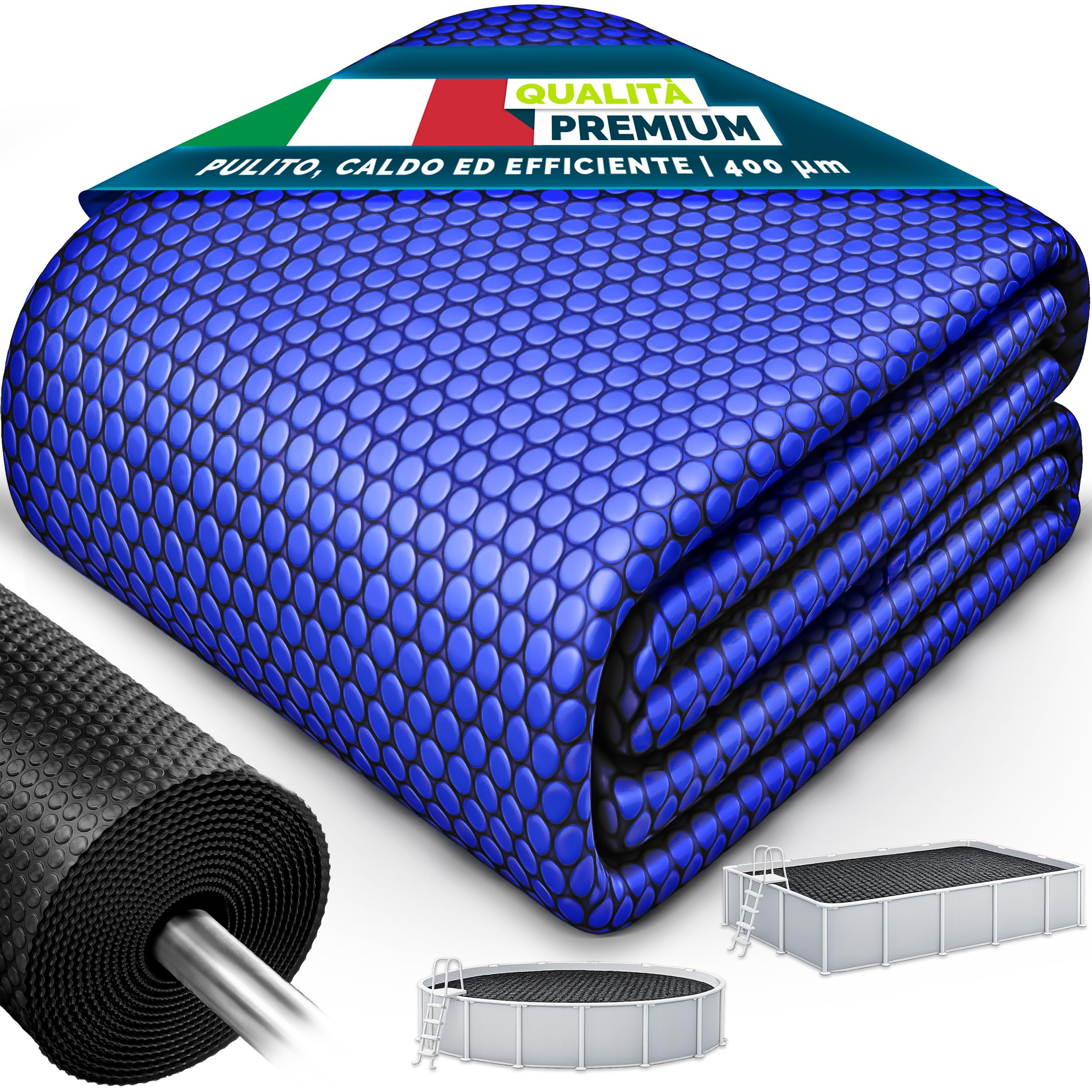 tillvex® Telone solare per piscina di alta qualità, 400 µm, rettangolare, 450 x 220 cm, ritagliabile | Telo di copertura solare per piscina per riscaldare l'acqua della piscina, telo termico per piscina
