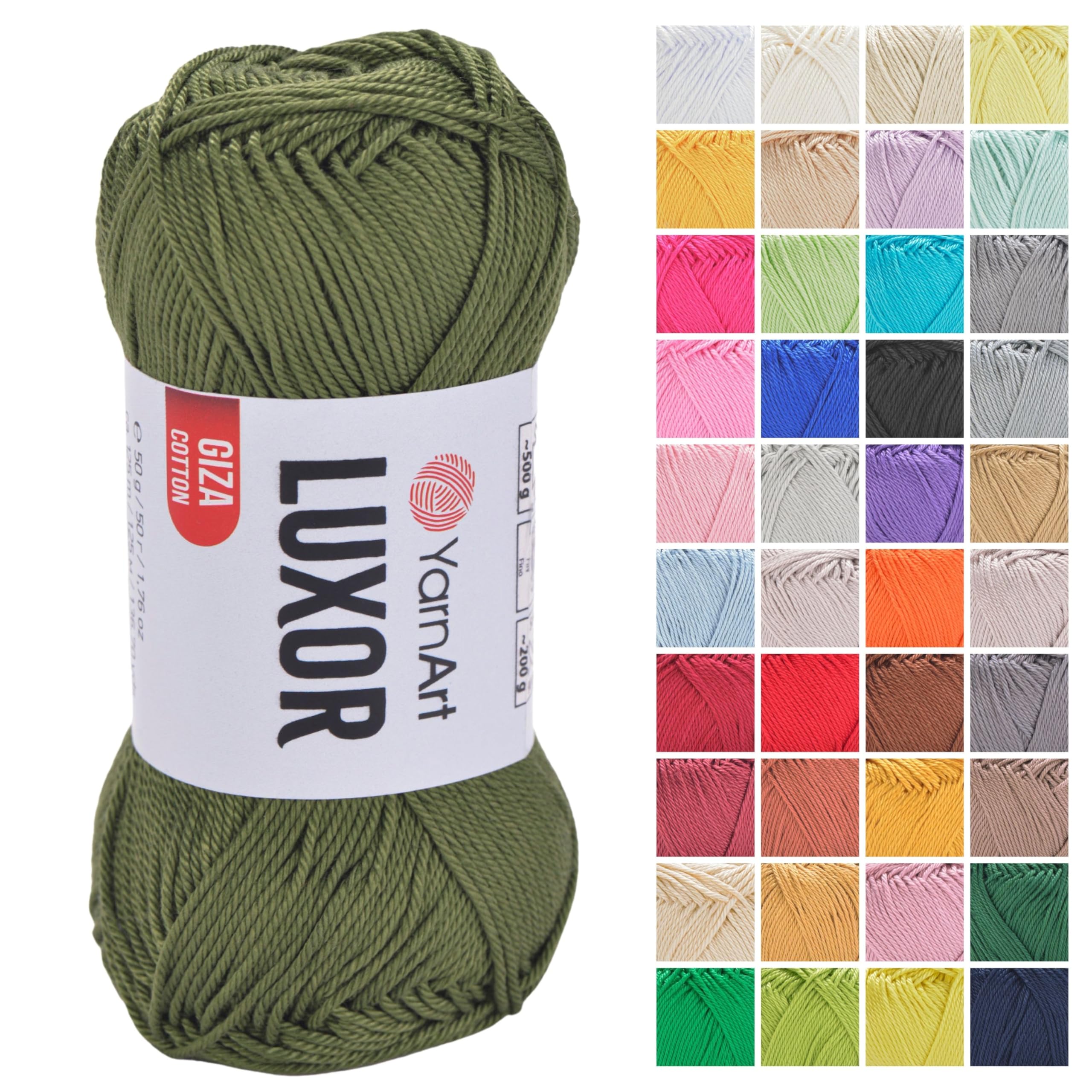 YarnArt Luxor Mercerized Cotton Yarn – 100% Giza Cotton, Smooth Texture, 50g (1.76 oz), 125m (136 yds), Lightweight Yarn for Summer Projects, Amigurumi, Baby Items, and Accessories (1239)