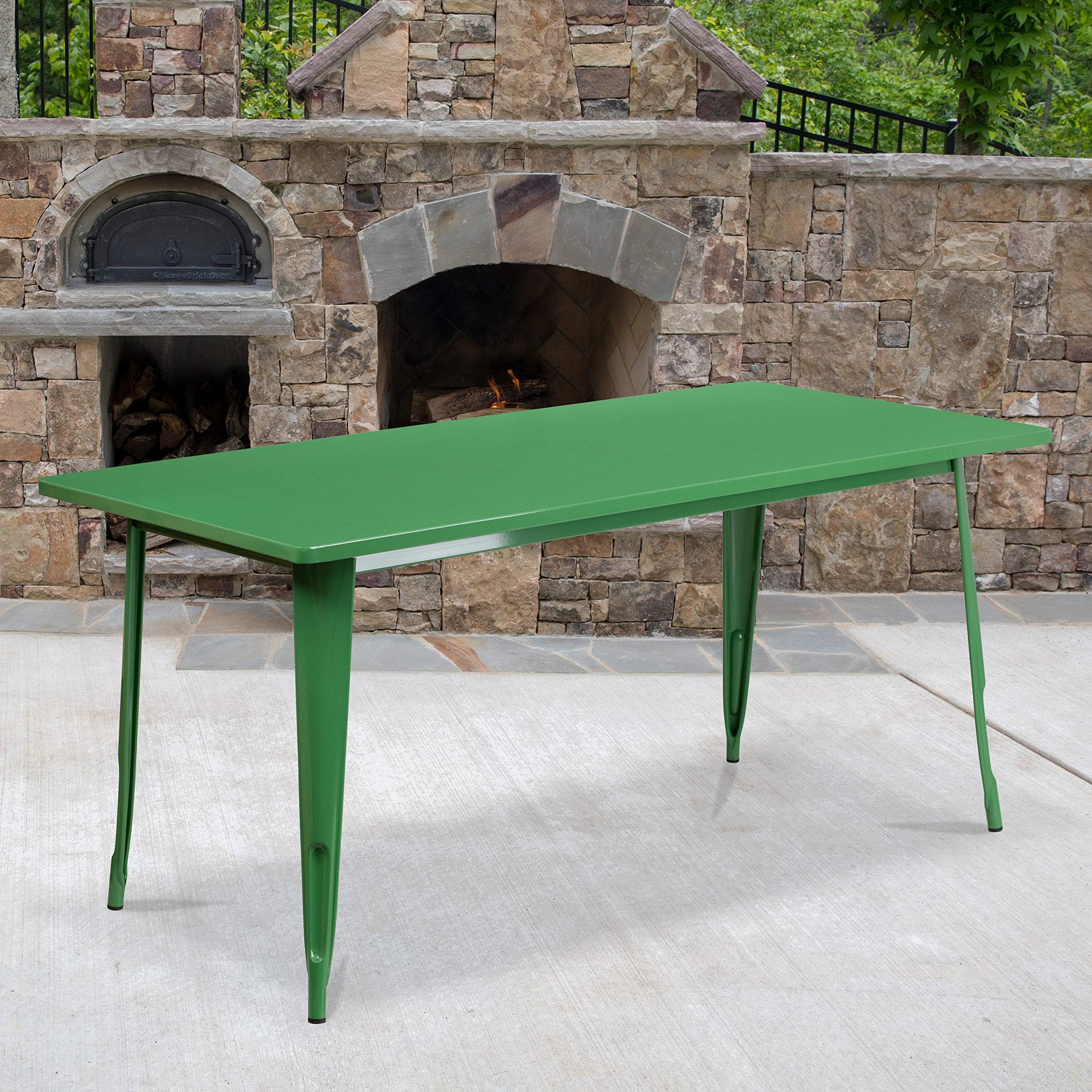 EMMA + OLIVERCommercial Grade 31.5" x 63" Rectangular Green Metal Indoor-Outdoor Table