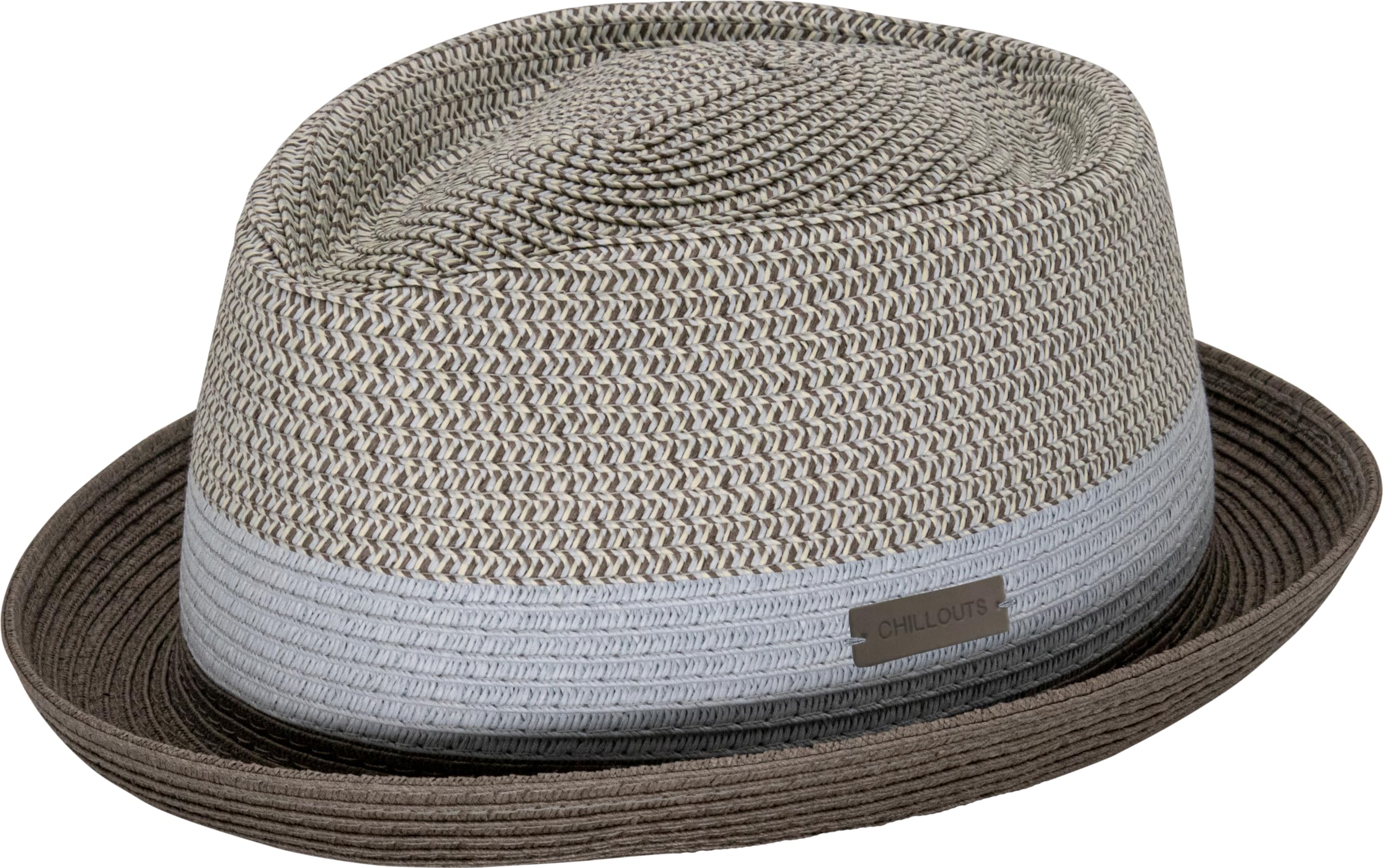 CHILLOUTS Paea Pork Pie Straw Hat Men - Garden Sun Beach Summer Spring-Summer - S/M (54-57 cm) Grey