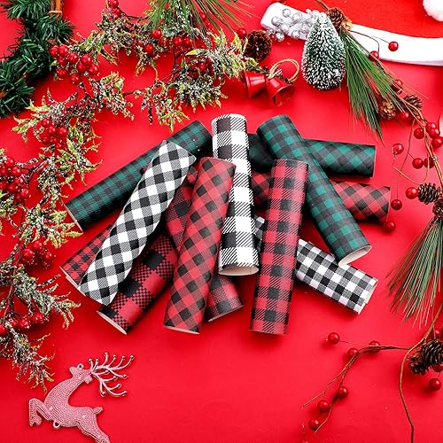Miniatura 4 de 12 hojas de cuero sintético a cuadros de Navidad, hojas de tela de cuero sintético para manualidades, para aretes, lazos para el pelo, manualidades,
