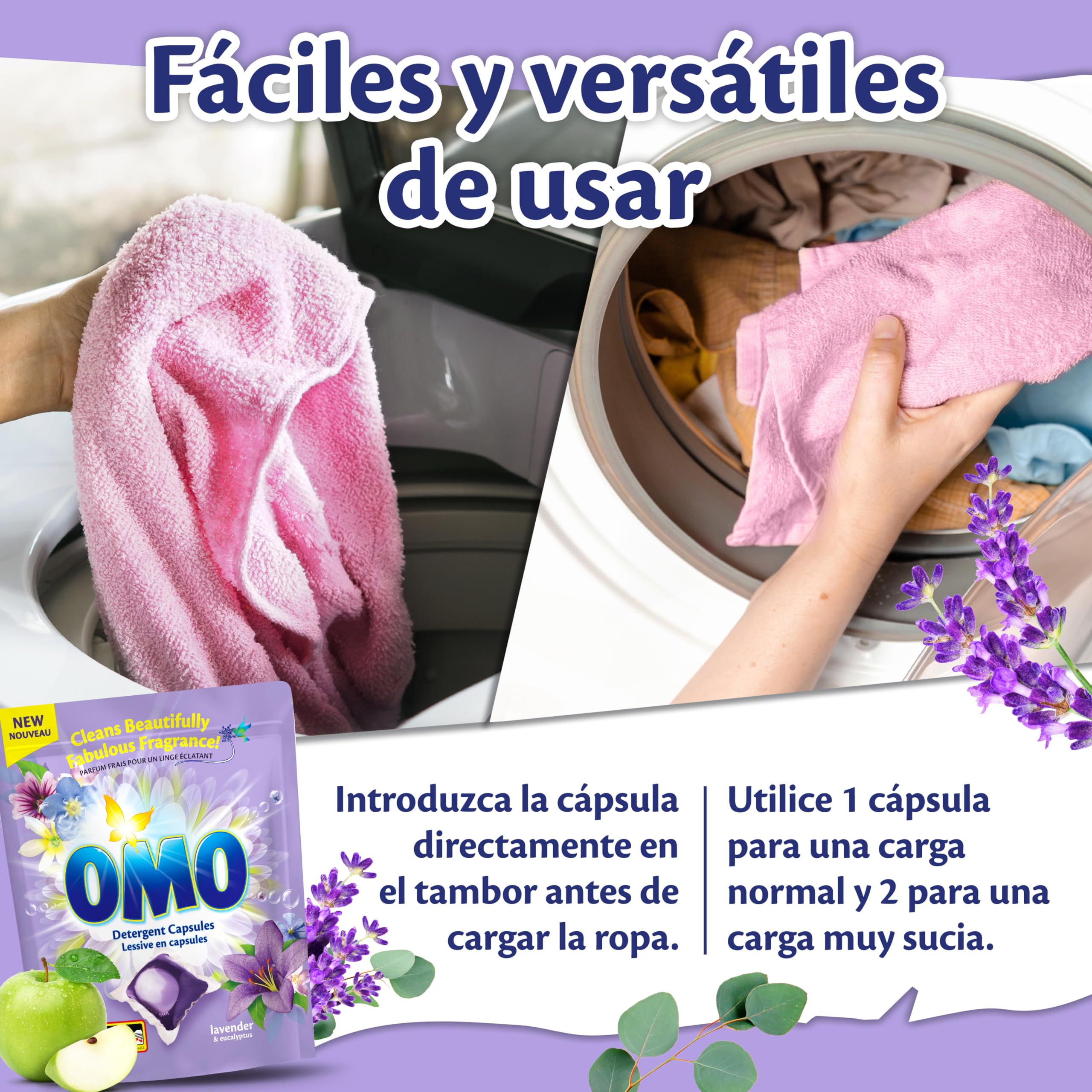 OMO Cápsulas Detergente Lavanda & Eucalipto | Pack Ahorro | 42 Capsulas