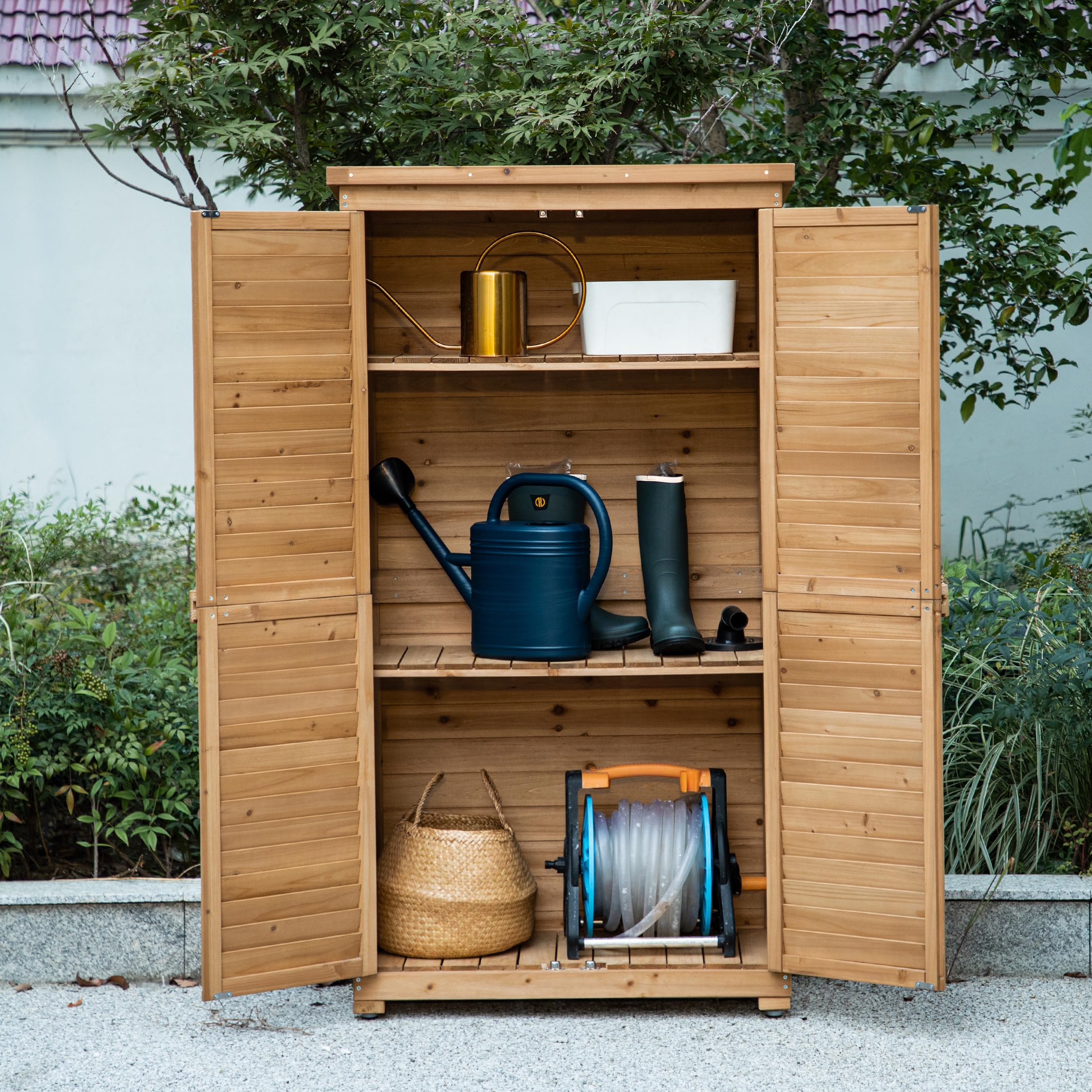 Armario Escobero Exterior Cobertizo Jardín Madera Homgoday 55x52x174cm -  Abeto Macizo | Caseta Herramientas Exterior Caseta Almacenamiento, image size:2500x2500