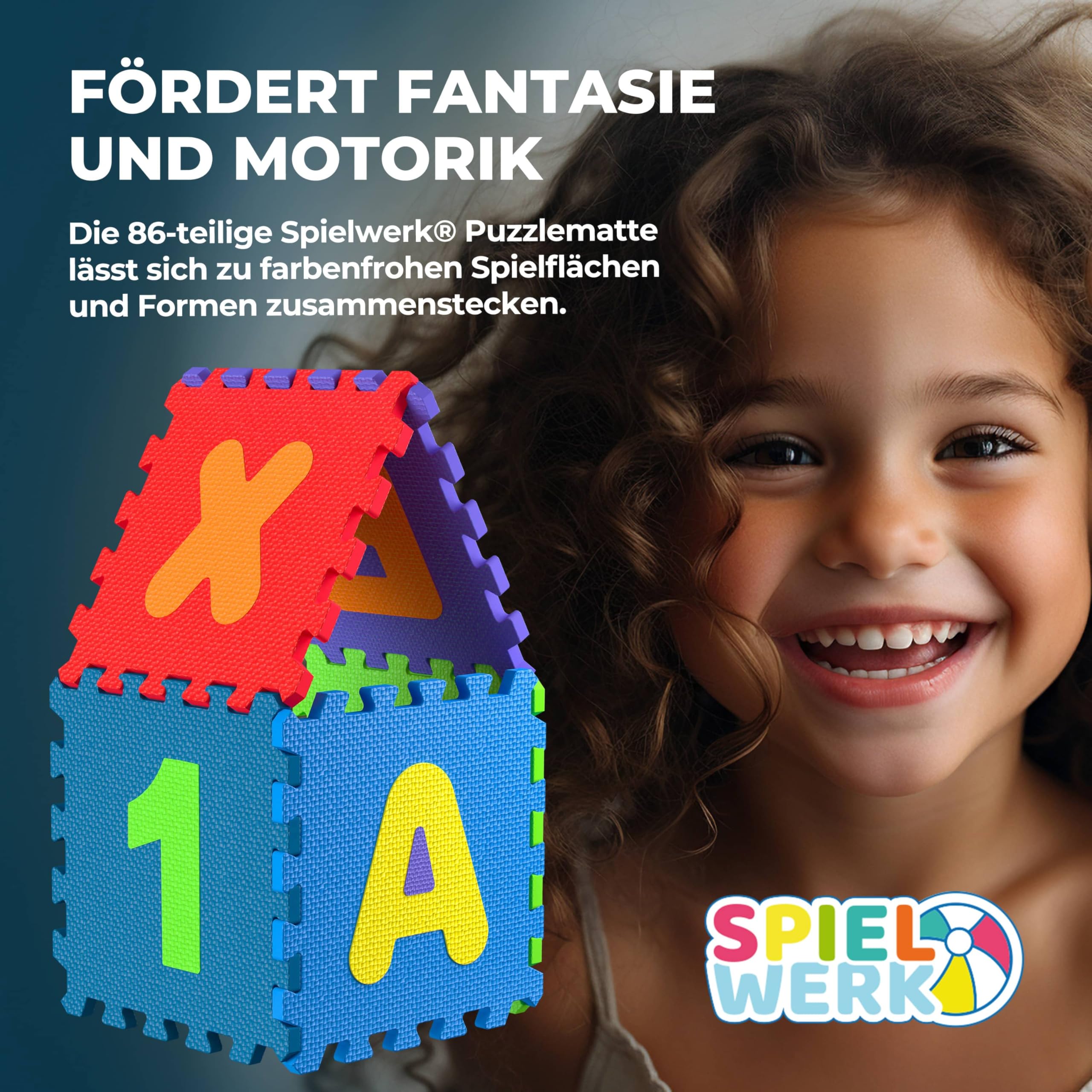 Spielwerk® 86-teilige Puzzlematte Baby Bunt 3,3m² Buchstabenteppich ABC Matten für Kinder Spielunterlage Boden Krabbelmatte Kinderzimmer Puzzleteppich Spielteppich für Kinder