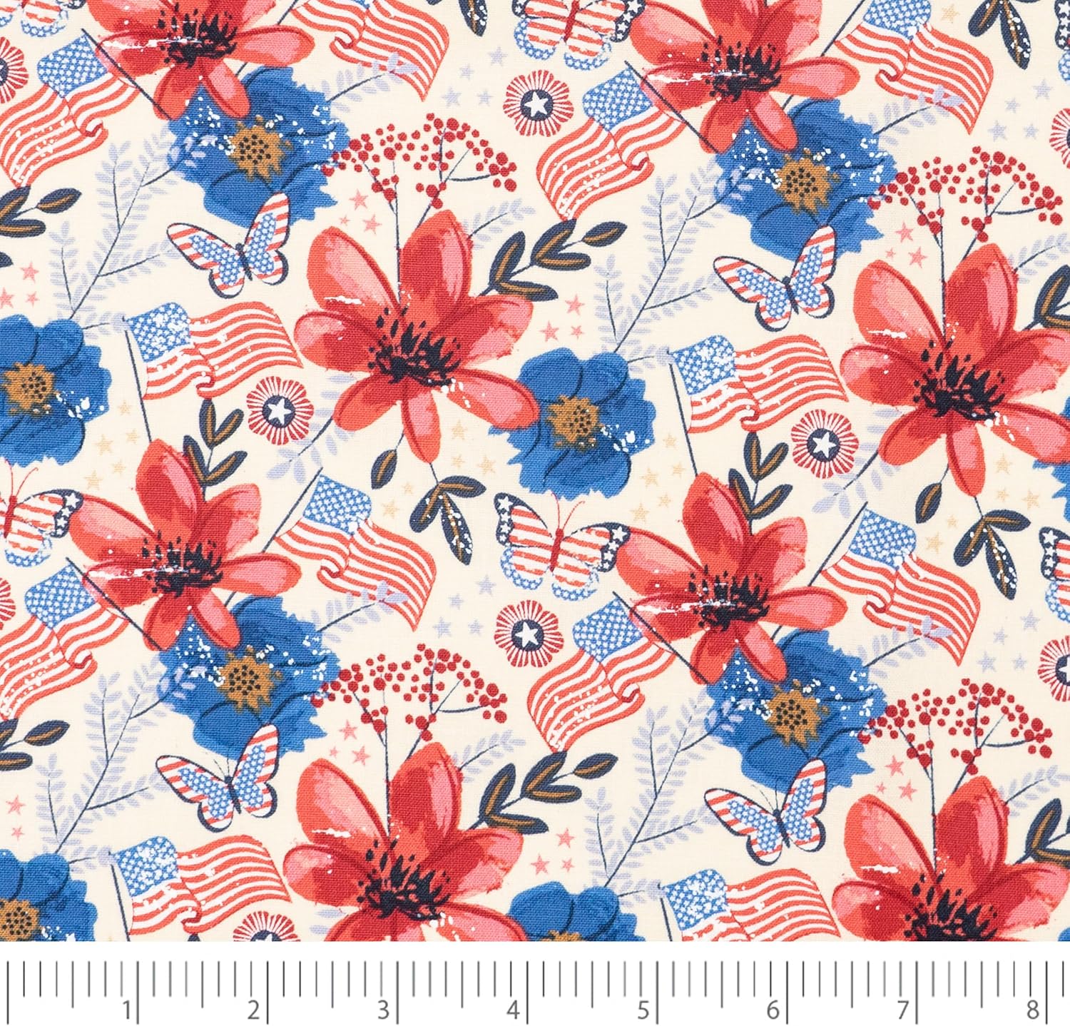 Singer 100% Cotton Quilt and Crafting Fabric for Sewing 44 inch Wide Flags & Flowers Cut by the Yard