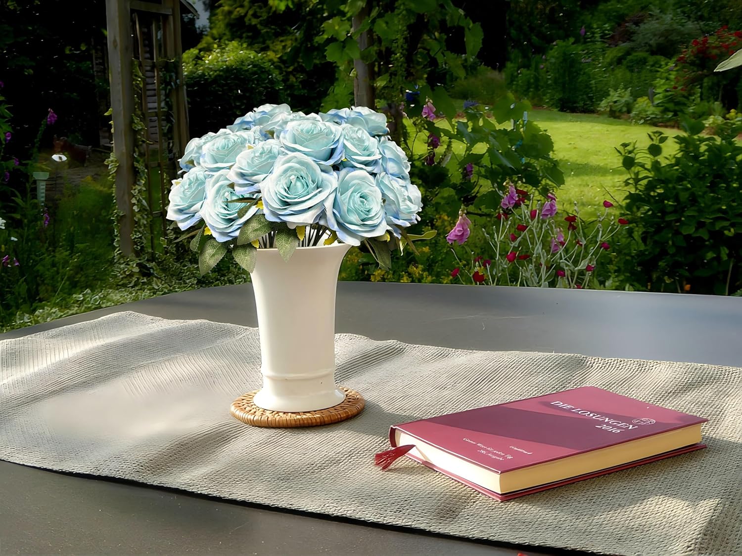 10 Heads Artificial Rose Flowers Fake Roses Silk Realistic Bouquet for DIY Wedding Bridal Shower Party Table Centerpieces Home Decorations Blue - Image 5