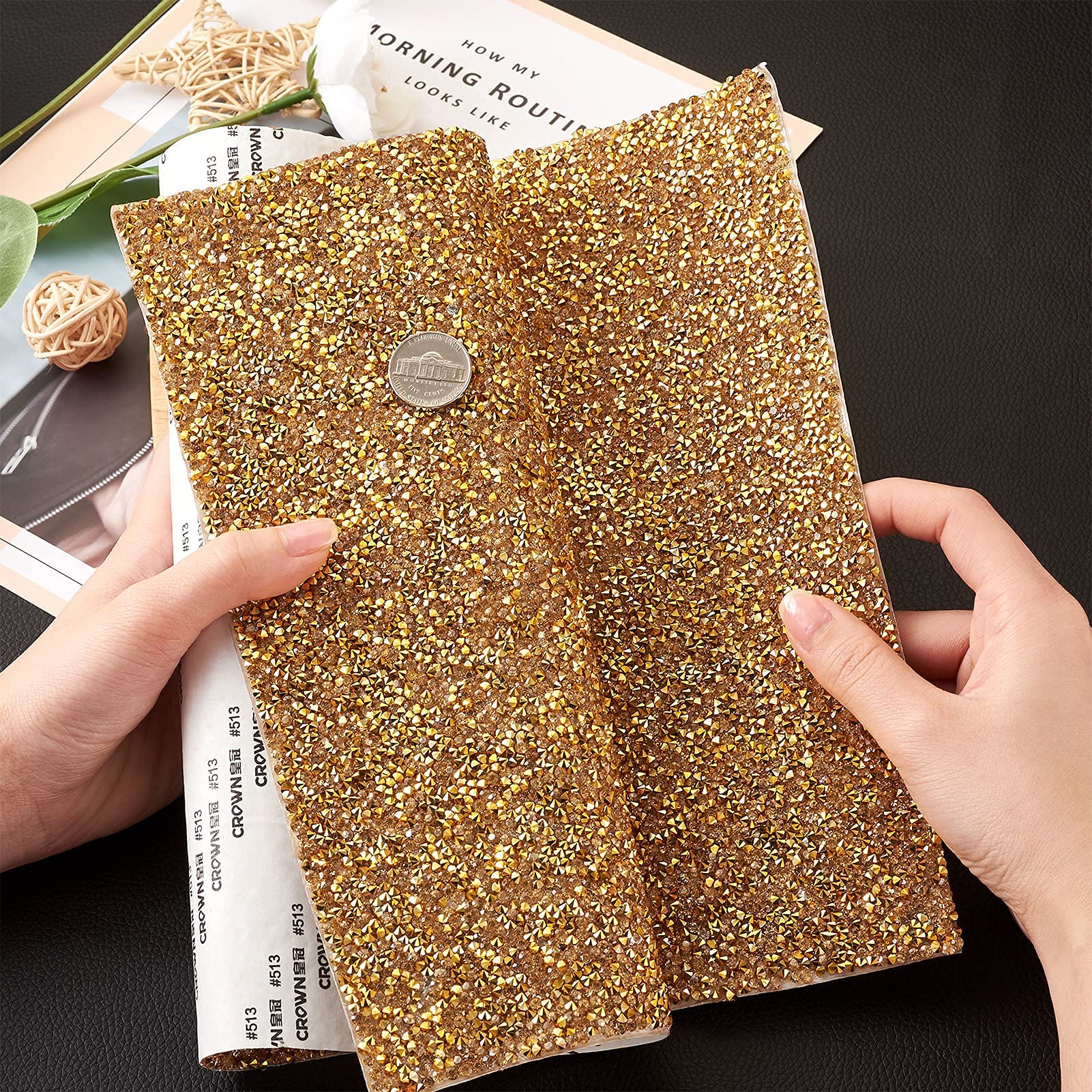 Foglio Strass Autoadesivo Pandahall Oro 39,9x23,9 Cm – Cristalli Resina Per Decorare Auto, Vestiti, Telefono