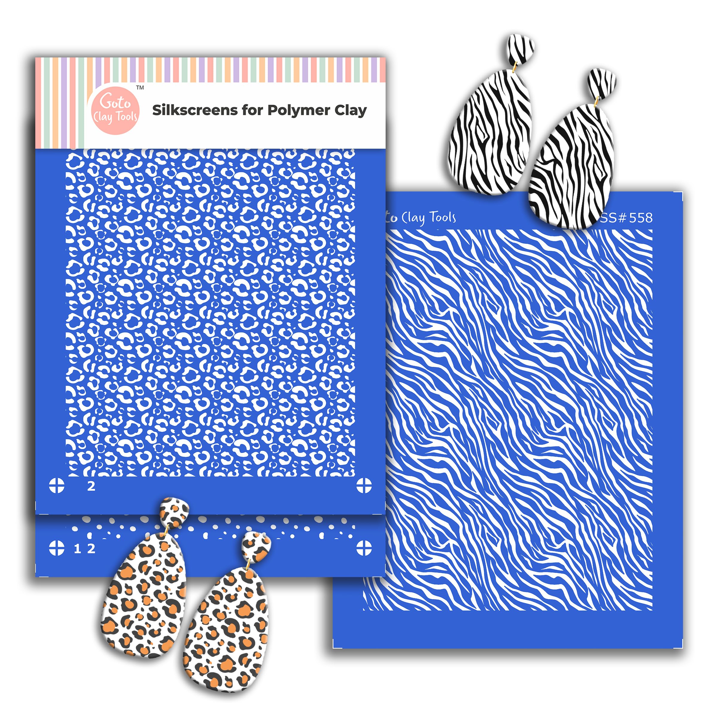 GOTO Clay Tools Multi Pattern Silk Screen Stencils for Polymer Clay, 3 PCS Polka dots Pattern Silkscreen for Polymer Clay Earring Making, Reusable Silk Screen Stencils SSCMB-10