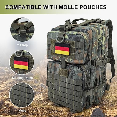 Vista 95 de Mochila táctica militar para campamento de 3 días, equipo de asalto para transportar carga, ligero y modular, Negro