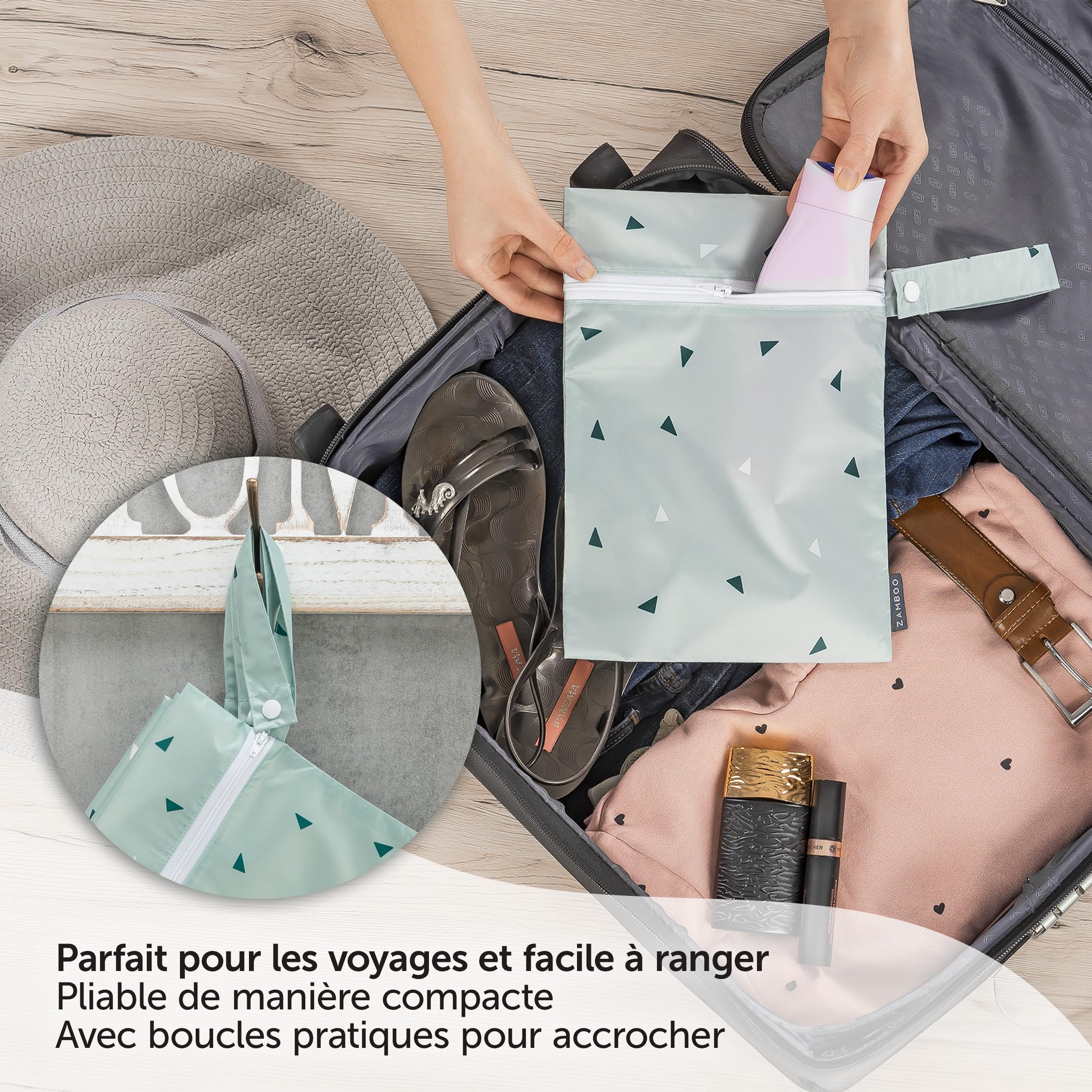 ZAMBOO Sac a Couches Bebe (3 pièces) - Lot de Pochettes pour Couche Lavable et Change Bébé, Fermeture Éclair et Boucle, Certifié Oeko-TEX 100 - Vert