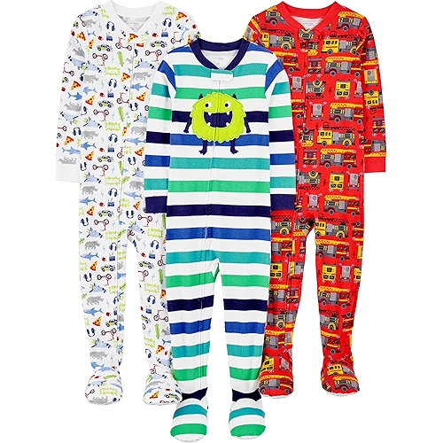 Macacão de dormir para bebês Pijama de algodão com pés justos Simple Joys by Carter'sMenin...