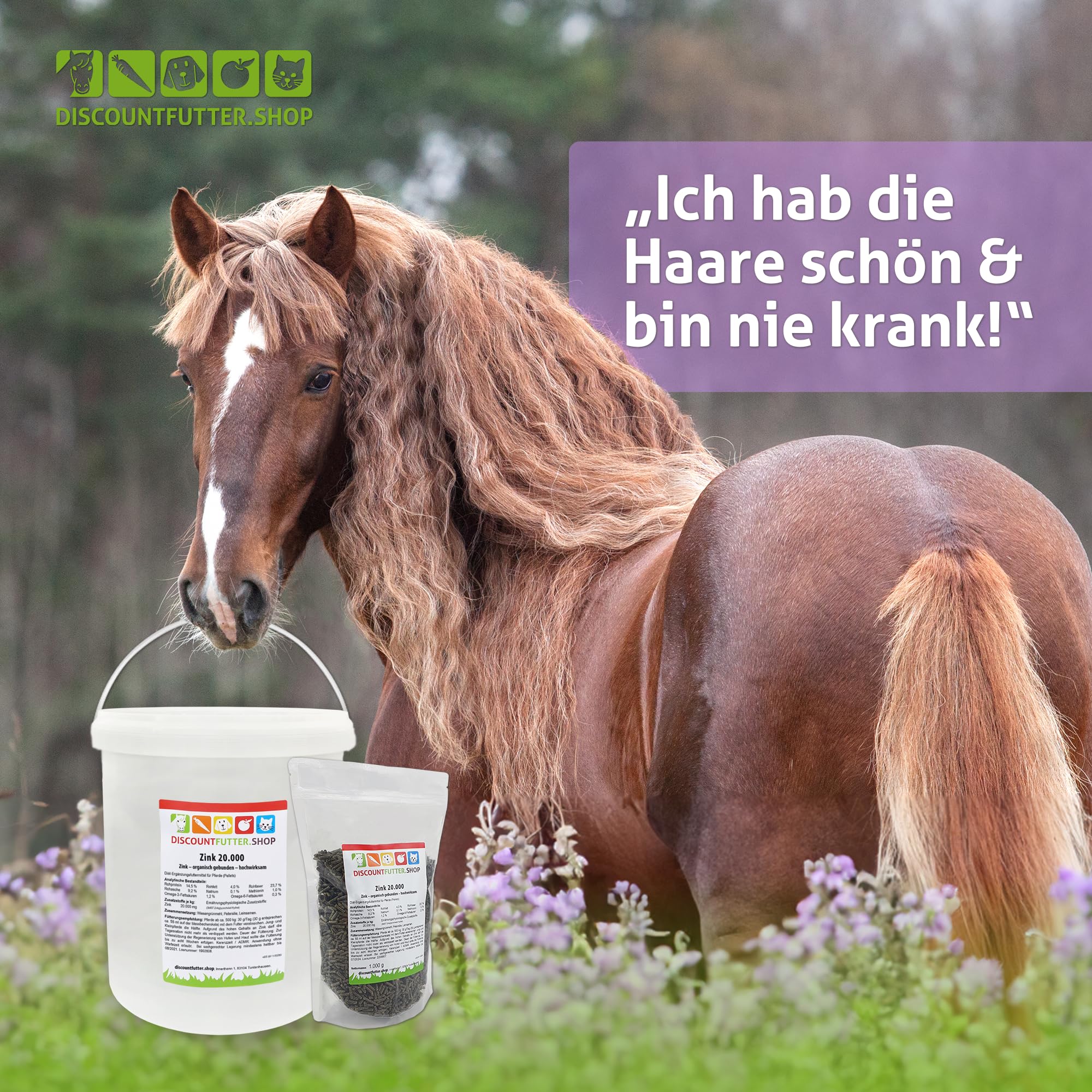 Zink 20.000 Pellets für Pferde, organisch, hochdosiert, 5 kg | Bei Zinkmangel, Haut, Fell & Hufe, ohne Getreide & Zuckerzusatz