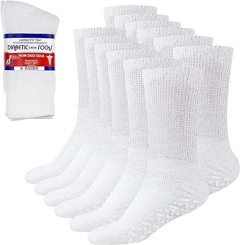 Debra Weitzner 6Pk Non-Binding Loose Fit Sock - Non-Slip Diabetic Socks for Men and Women - Crew, Ankle