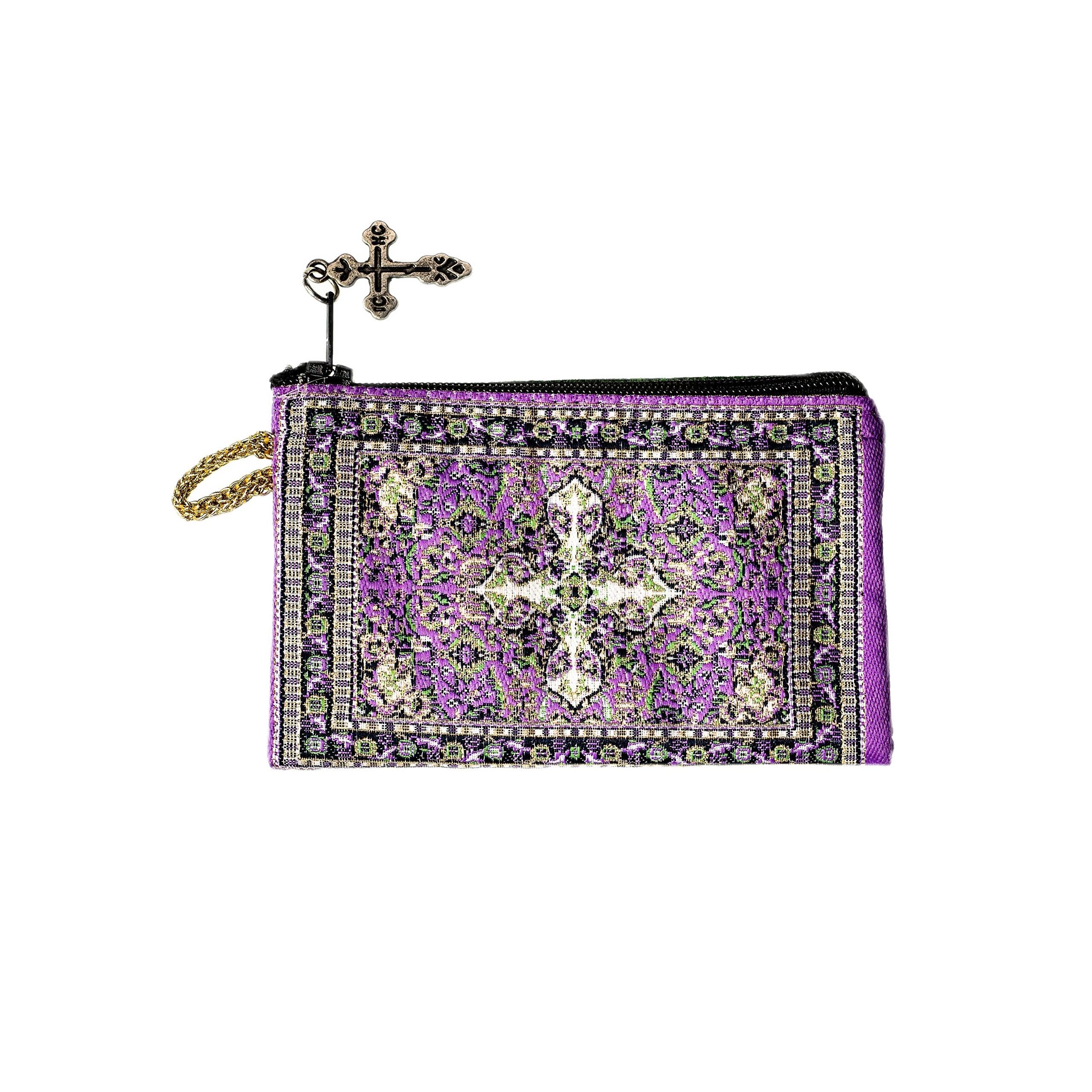 Intercession Hand-Woven Rosary Pouch, Made in Turkey with Premium Metallic Thread (Purple - Small)
