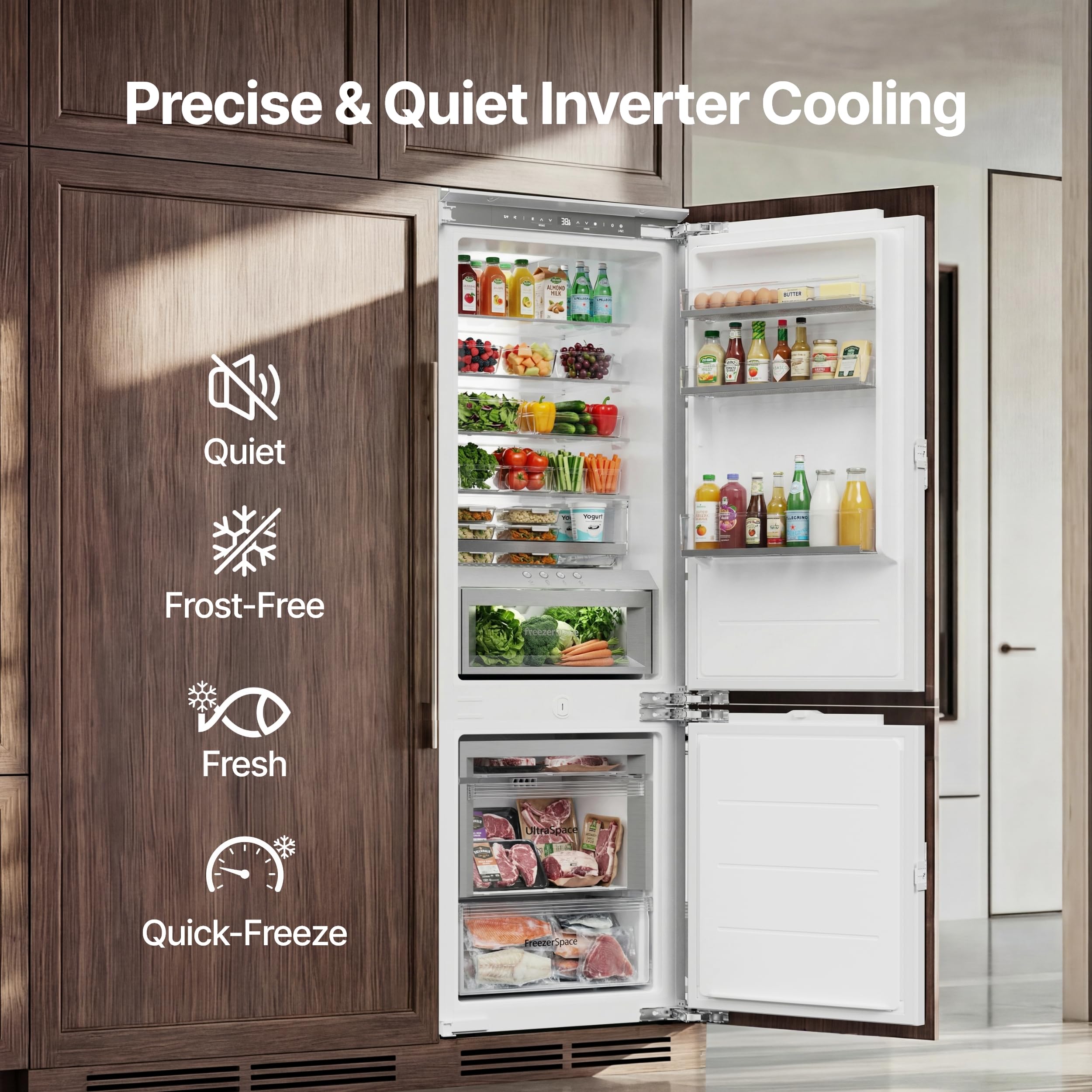 Ca'Lefort 22" Panel Ready Refrigerator with Bottom Freezer, 3-zone Temperature Control, Built-in Panel-Ready Fridge Perfect for Modern Kitchens, 9.72 cu.ft (Panel Not Included) on Fridge.com