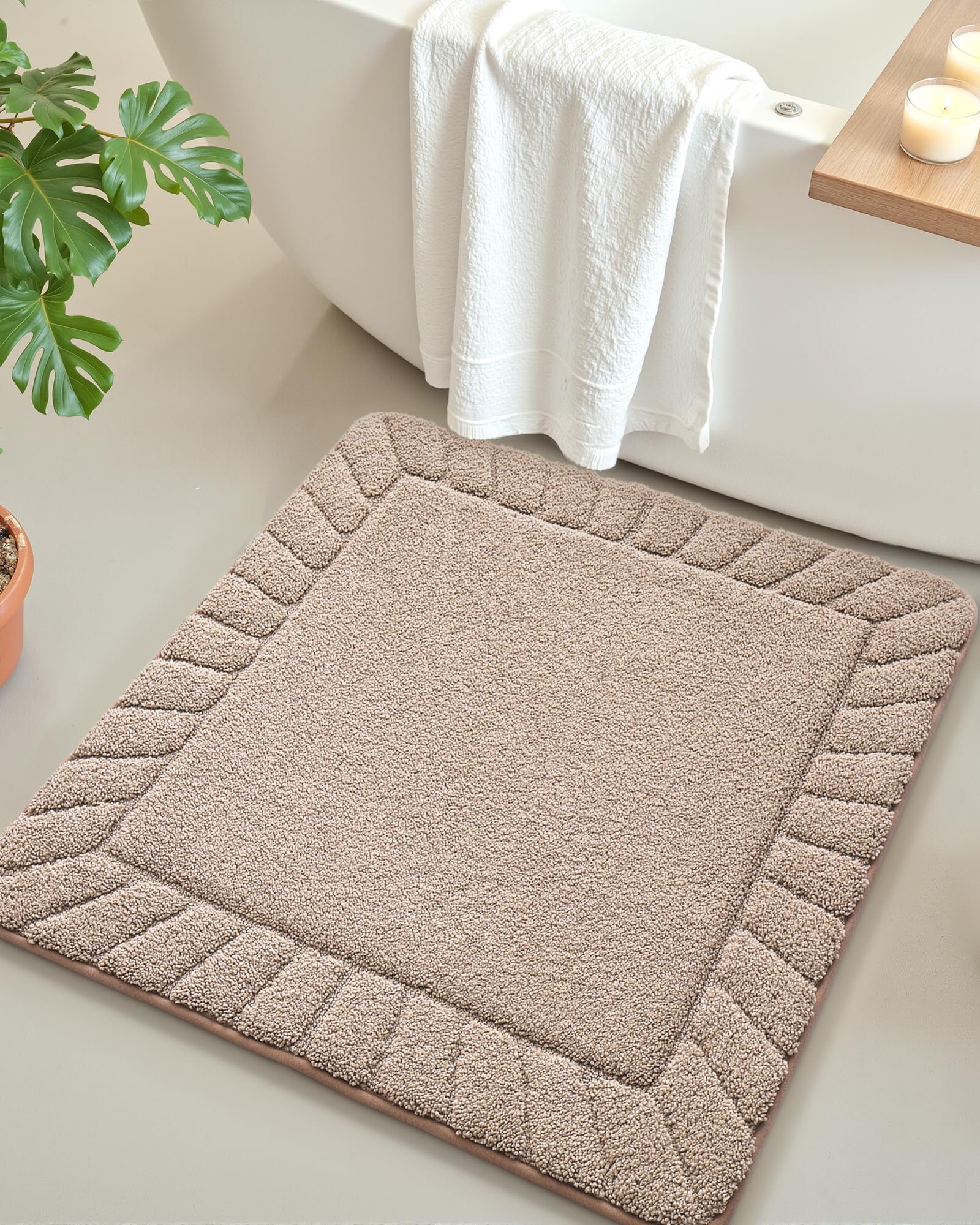 Color&Geometry Square Bath Mats for Bathroom Non Slip, 24"x24" Taupe Bathroom Rugs Absorbent, Washable Bath Rugs Shower Mat Outside Shower