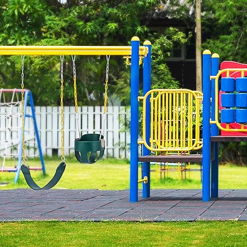 Miniatura 2 de Sorbus Asiento de columpio resistente de color verde con cadena resistente a la oxidación de 66 pulgadas, accesorios de repuesto con ganchos a