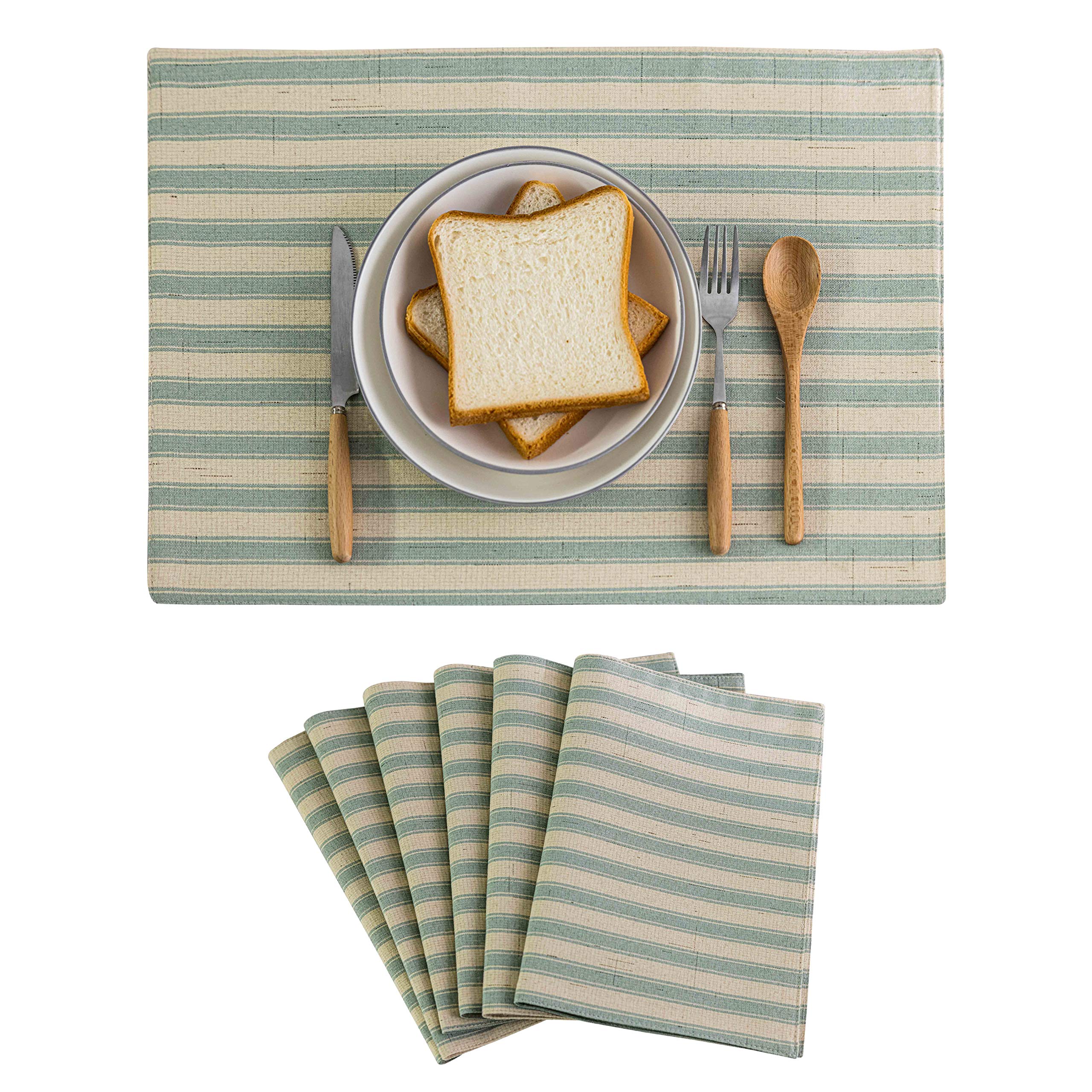 Home Brilliant Placemats Set of 6 Heat Resistant Dining Table Mat for Kitchen Table Summer Dinner Decor, 13 x 19 inches, Stripes, Sage Green