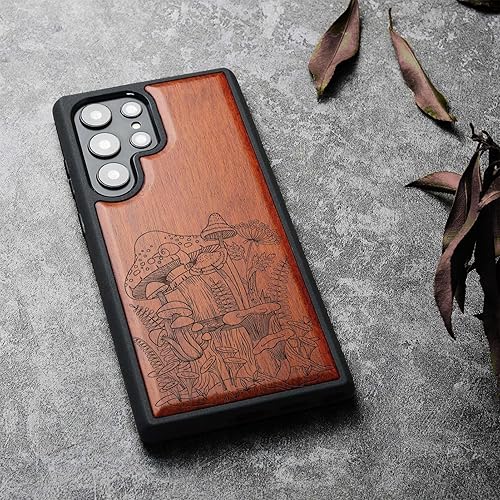 Miniatura 3 de Carveit Funda de madera para Galaxy S22 Ultra 2022 madera natural y TPU suave negro a prueba de golpes, funda de madera única y elegante compatible