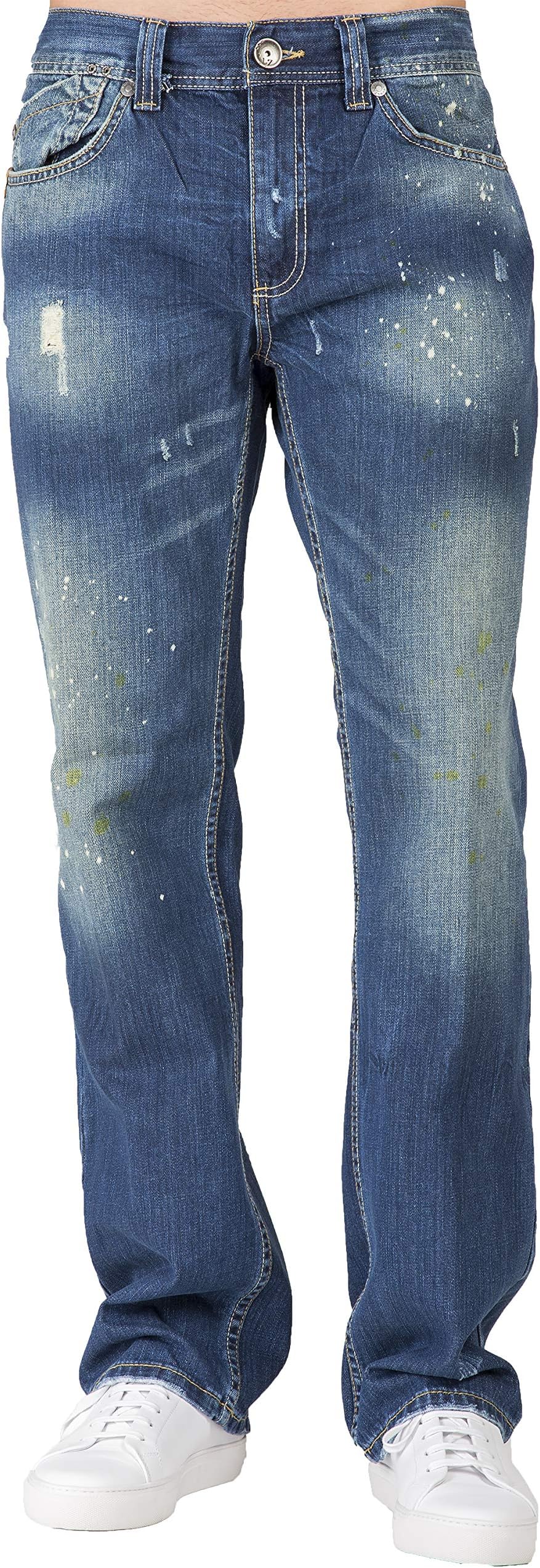 Men's Relaxed Straight Premium Denim Jeans with Handcrafted Wash & Whiskering in Basic 5-Pocket Style