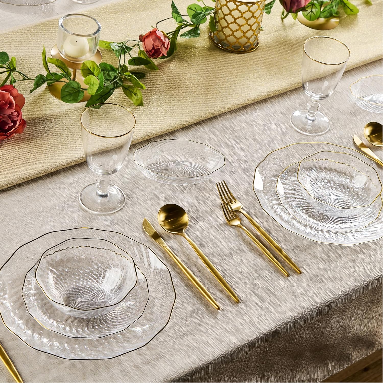 PLASTICPRO 30 Pack Elegant Plastic Plates 14 ounce Bowls Clear with Gold Rim Spiral Design Disposable Plastic Dinner Bowls - Image 3